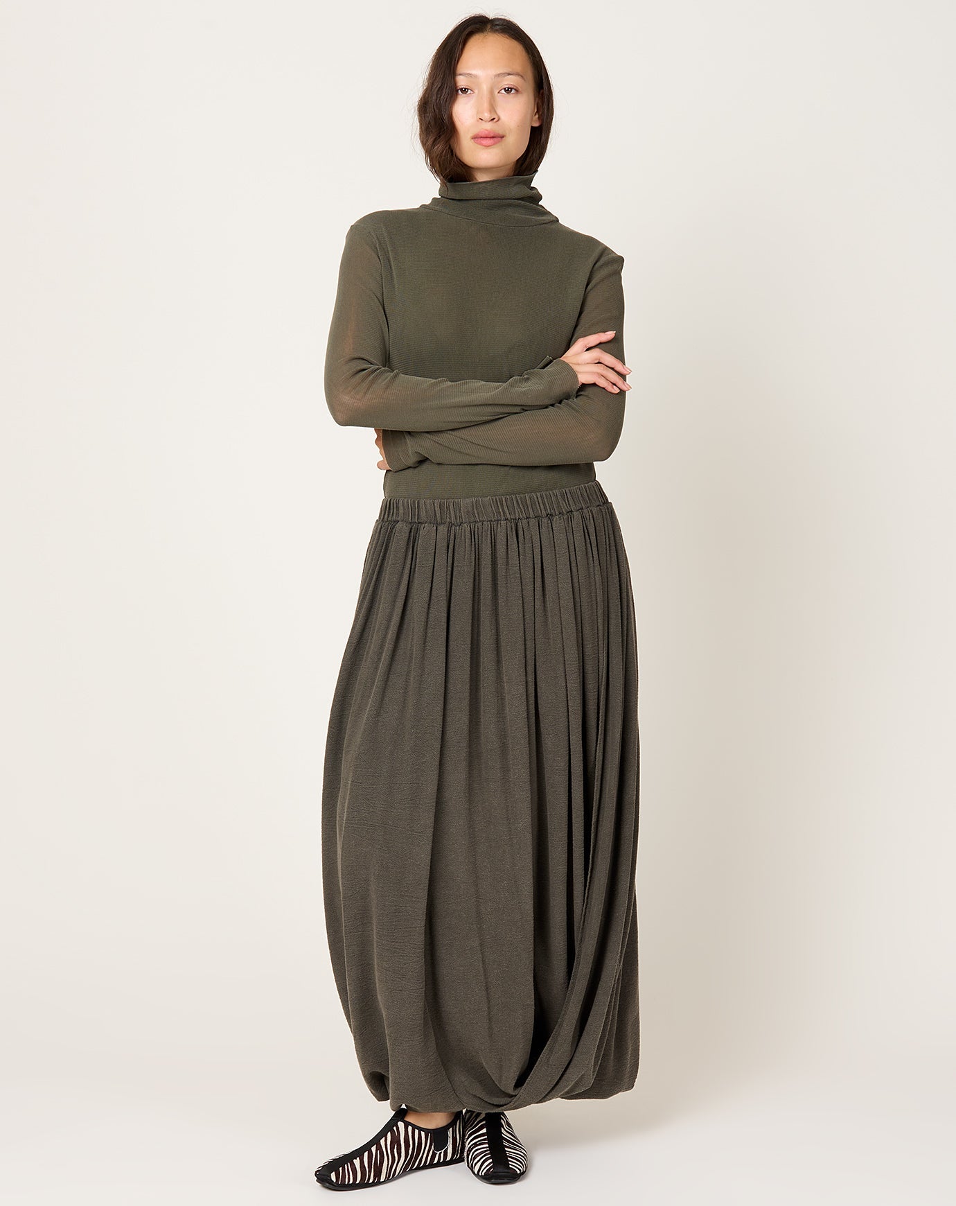 Black Crane Double Layered Drapy Skirt in Slate