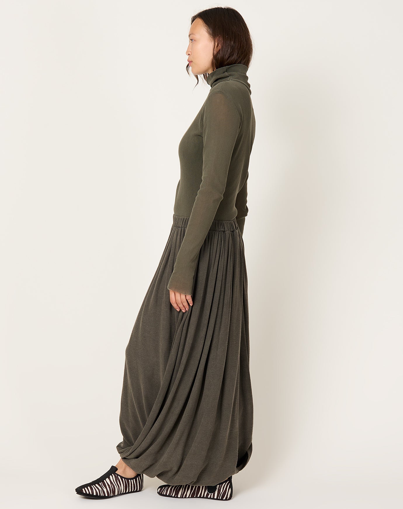 Black Crane Double Layered Drapy Skirt in Slate