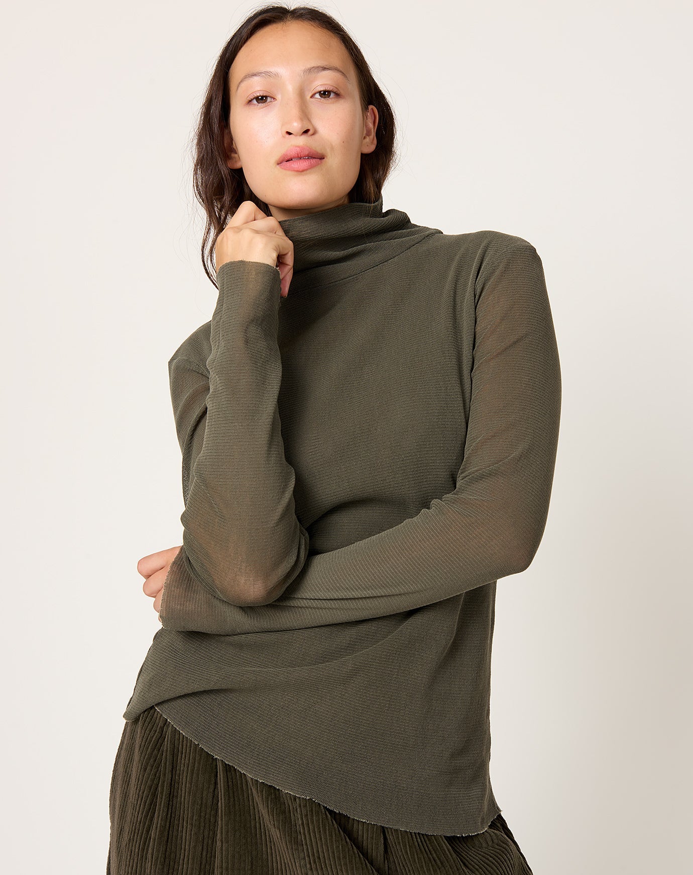 Black Crane Double Mesh Turtleneck in Slate