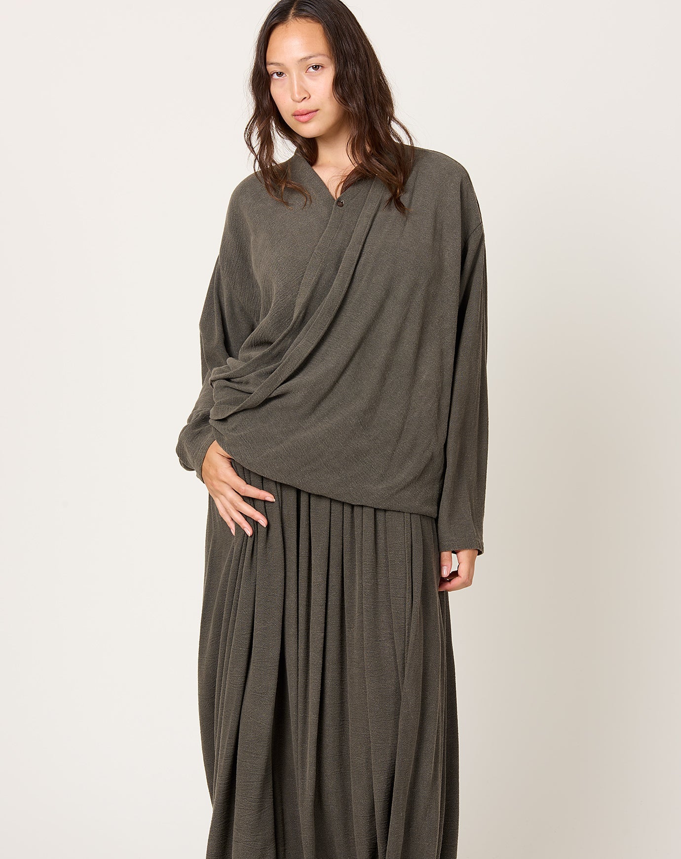 Black Crane Drapy Shirt in Slate