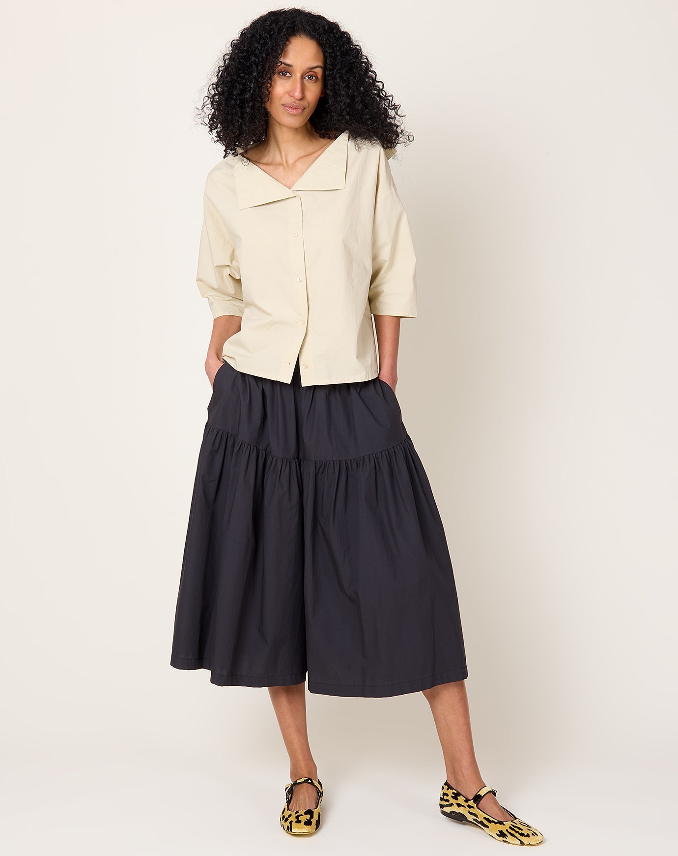 Black Crane Gathered Culottes in Black