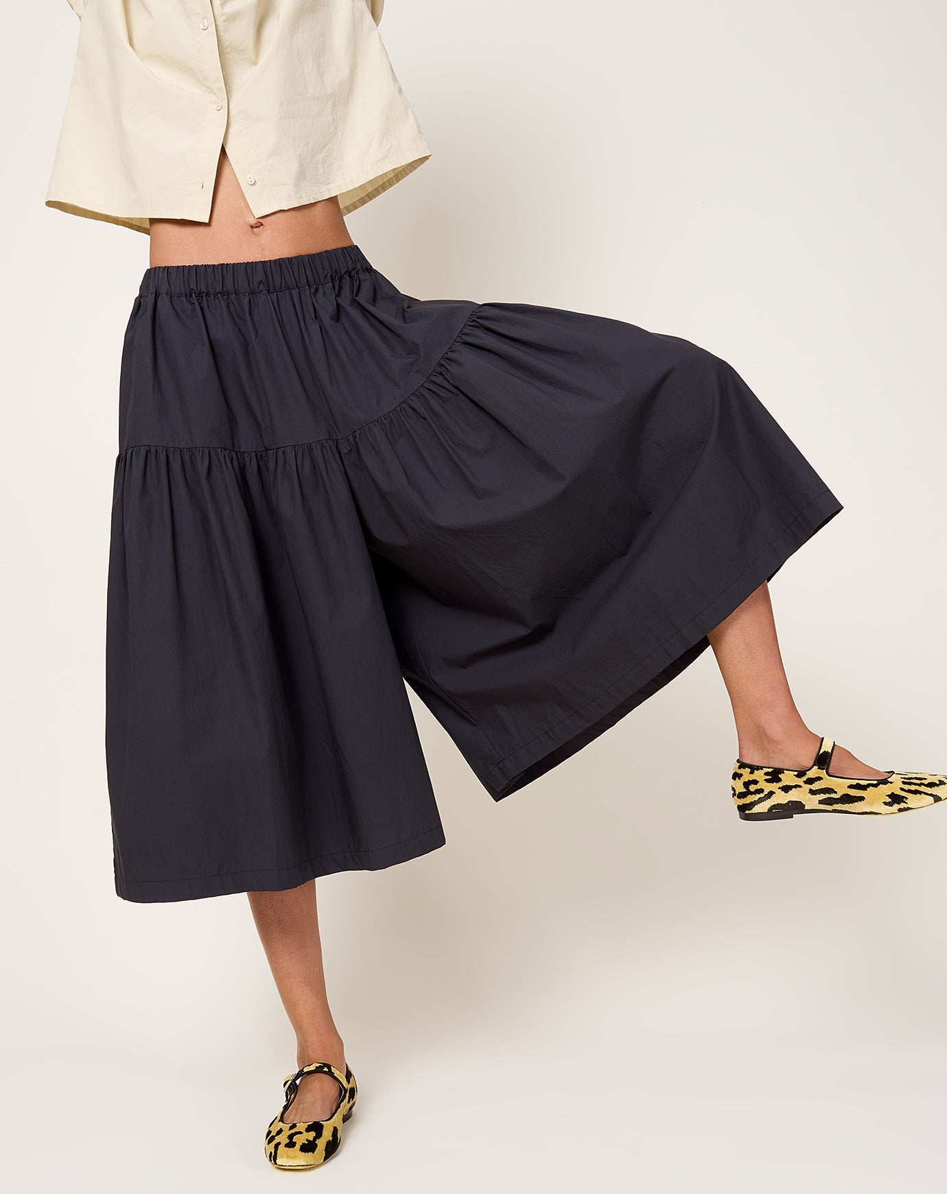 Black Crane Gathered Culottes in Black