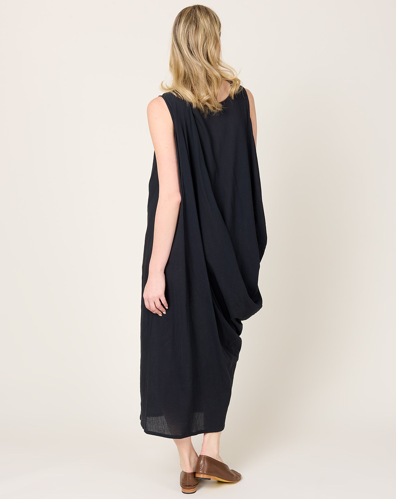 Black Crane Greek Column Dress in Sumi Black