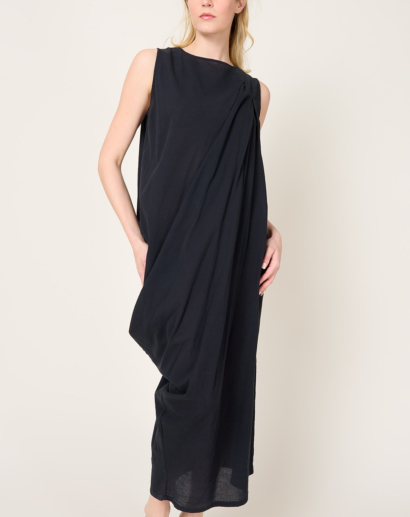 Black Crane Greek Column Dress in Sumi Black
