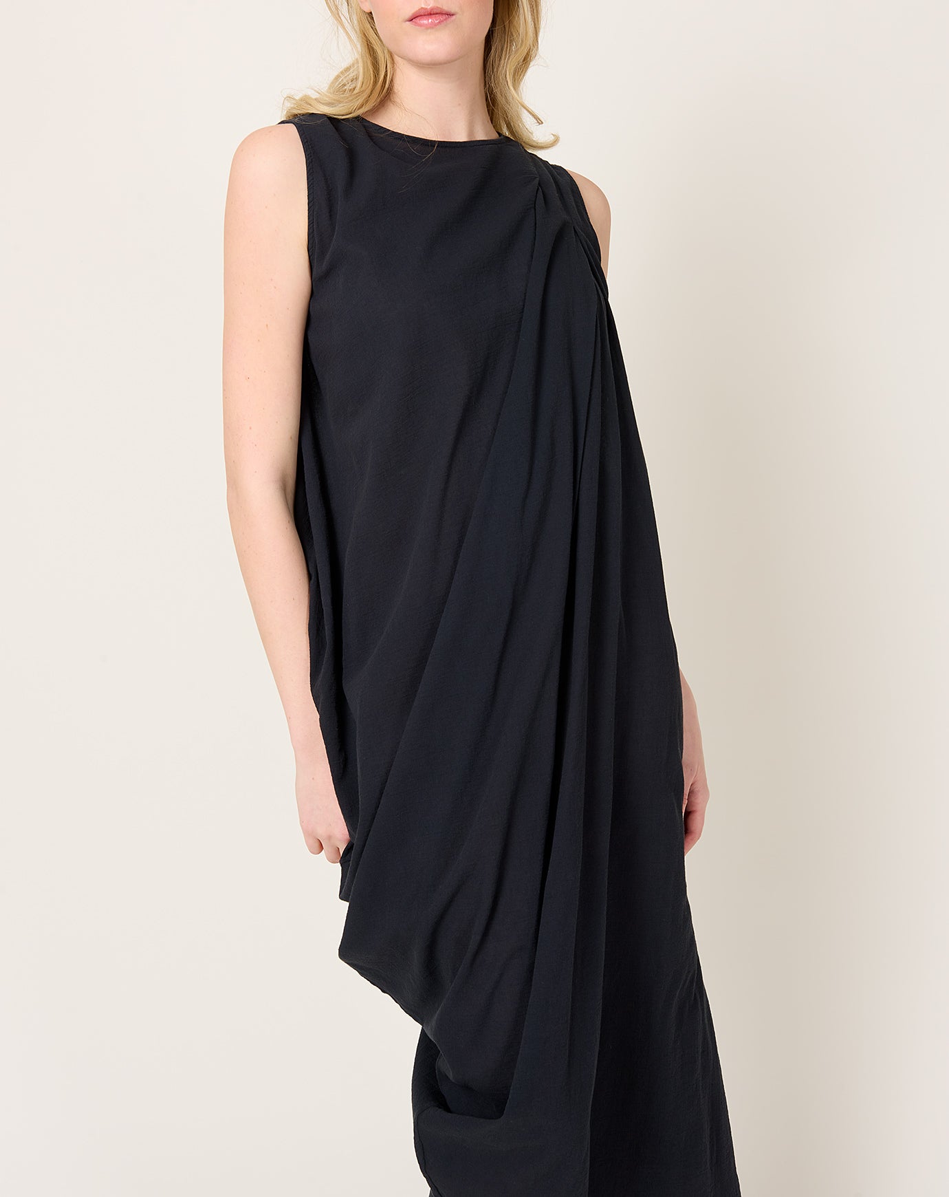 Black Crane Greek Column Dress in Sumi Black
