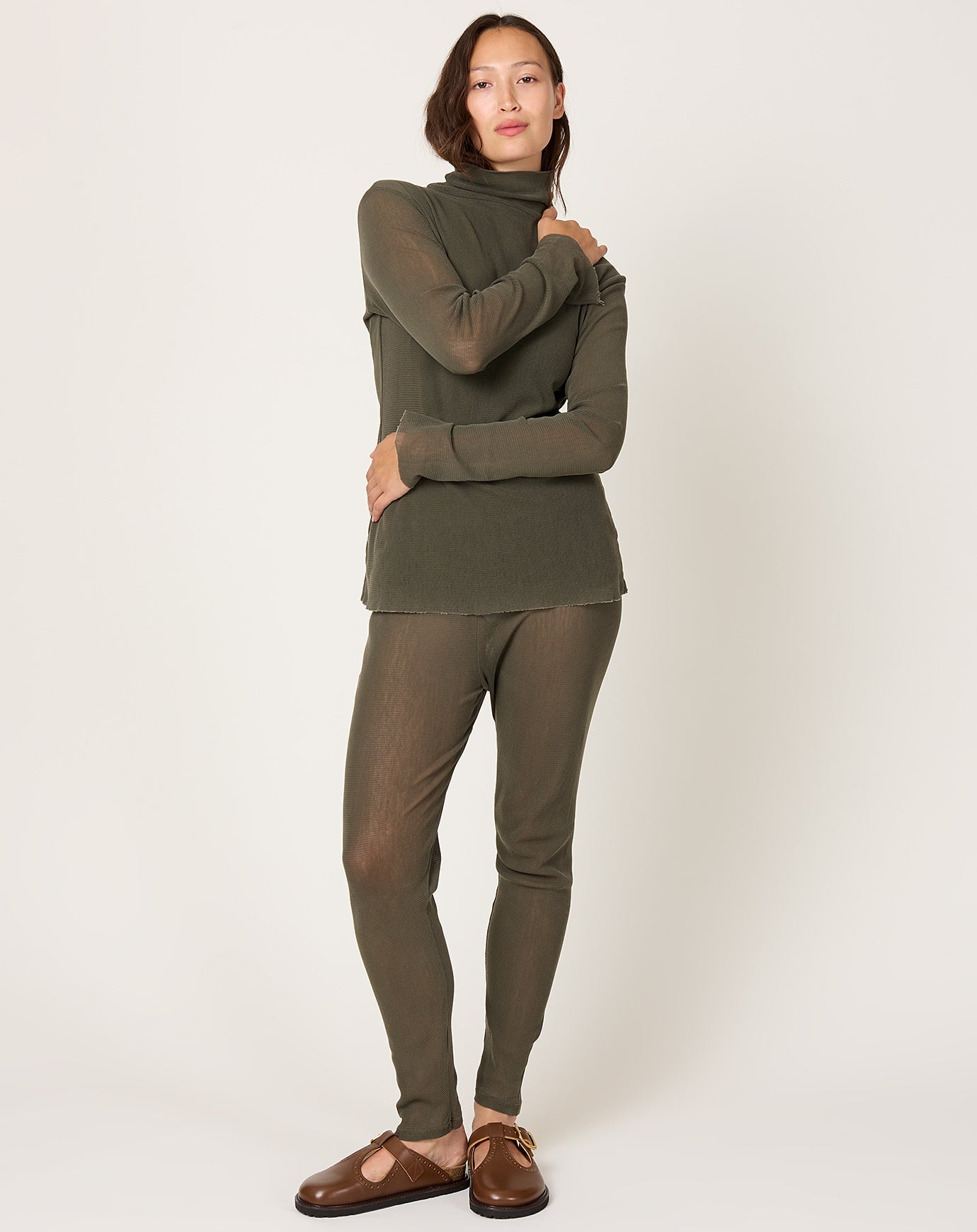 Black Crane Mesh Leggings in Slate