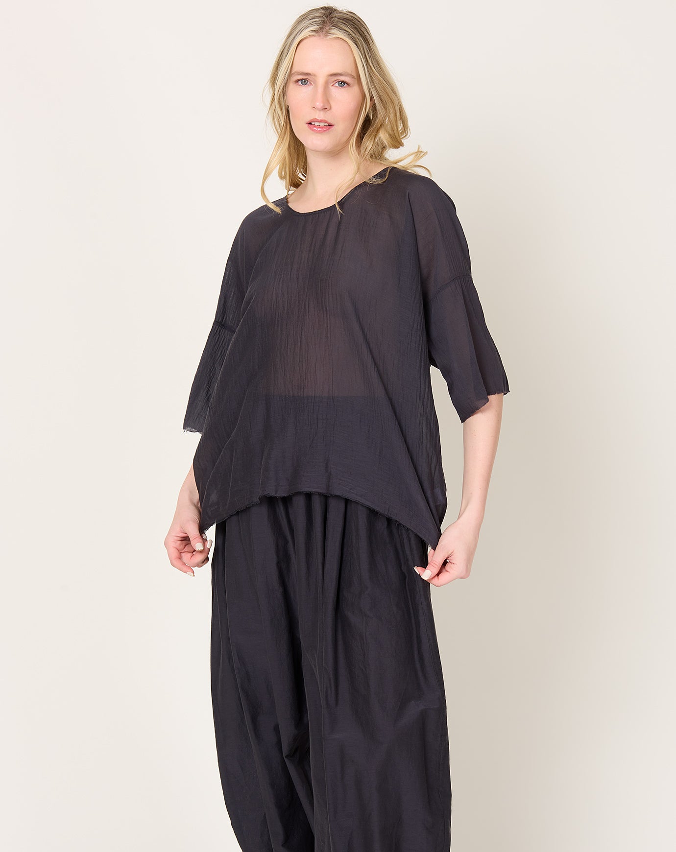 Black Crane Oversized Top in Faded Black
