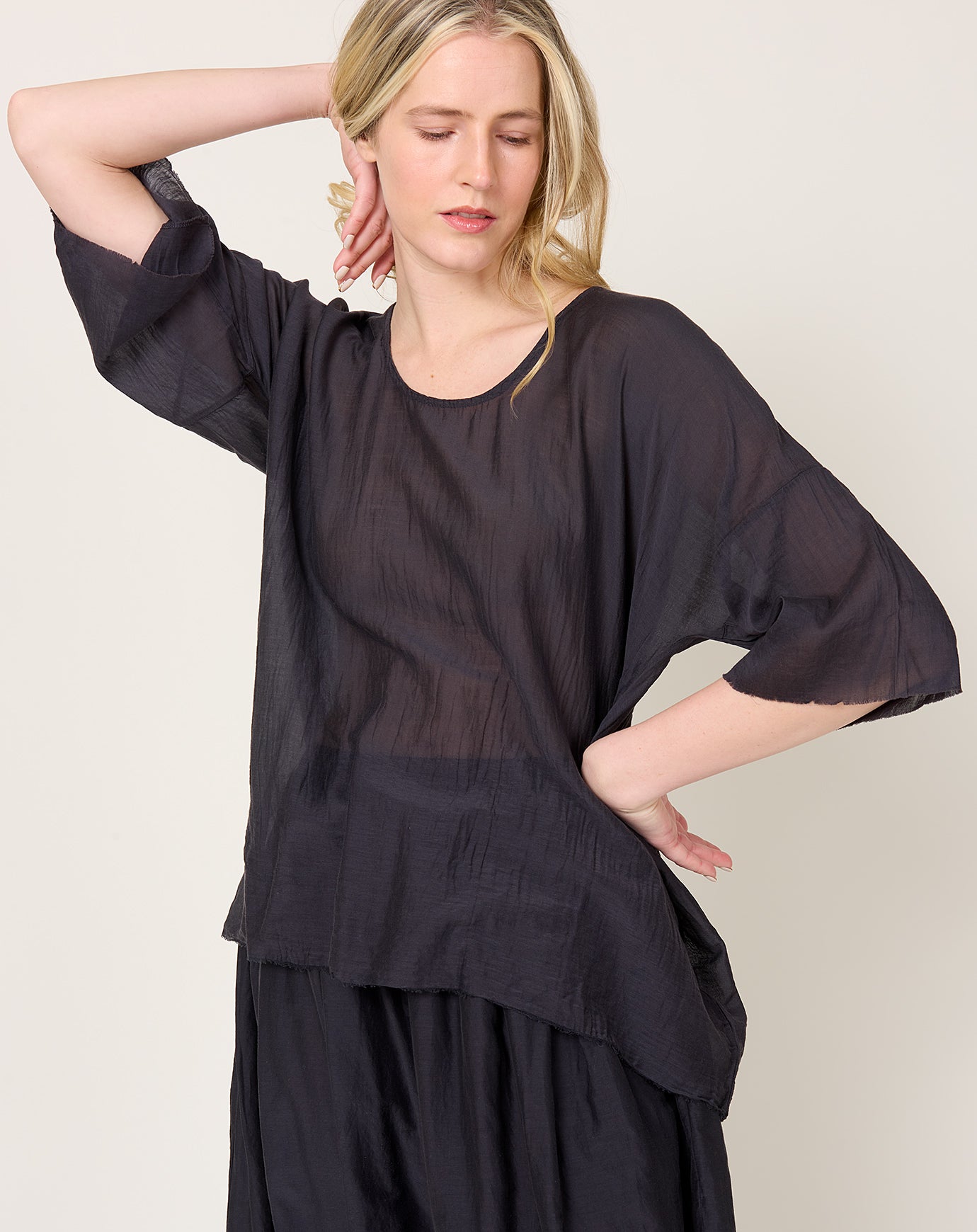 Black Crane Oversized Top in Faded Black