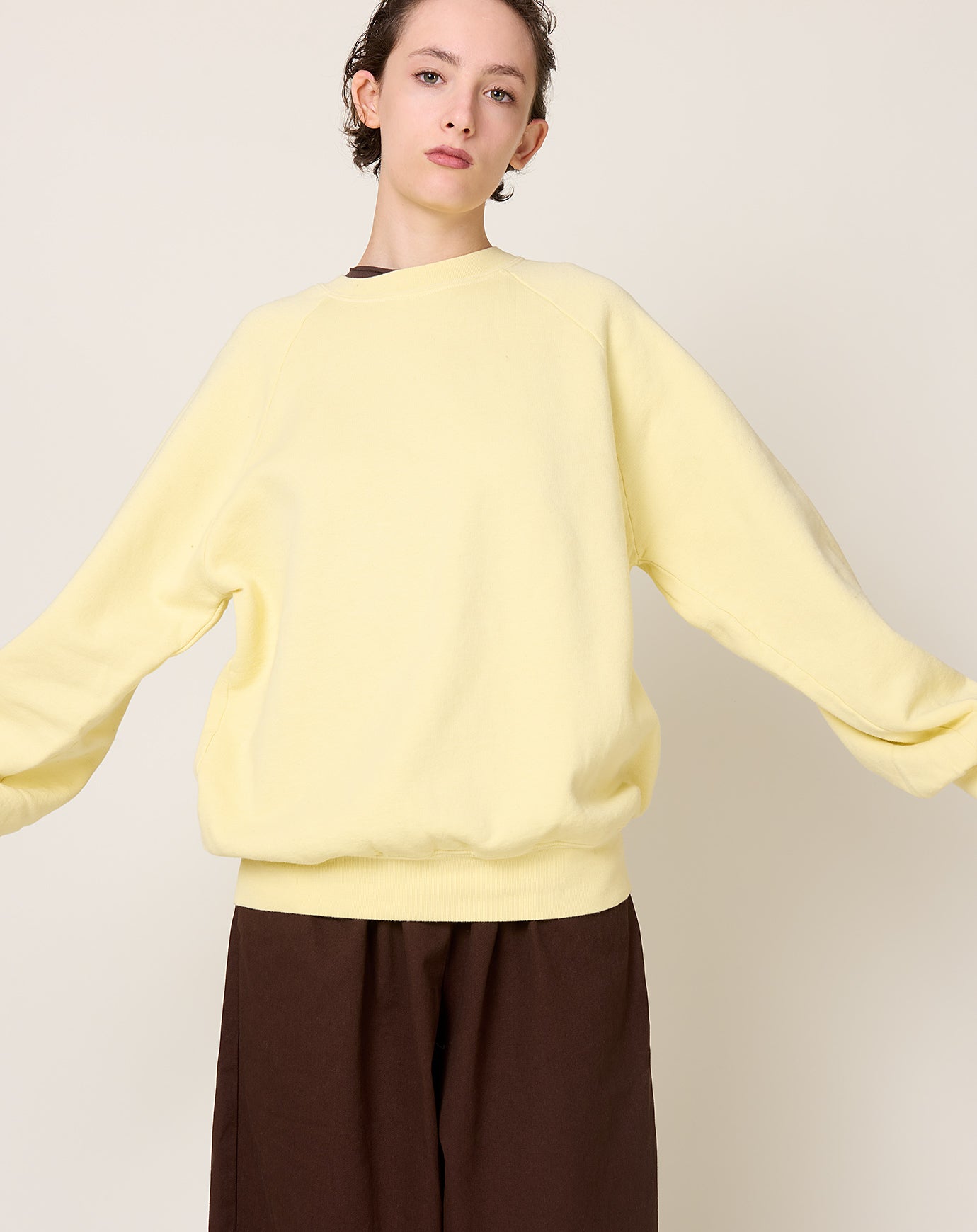 Black Crane Raglan Sweatshirt in Custard