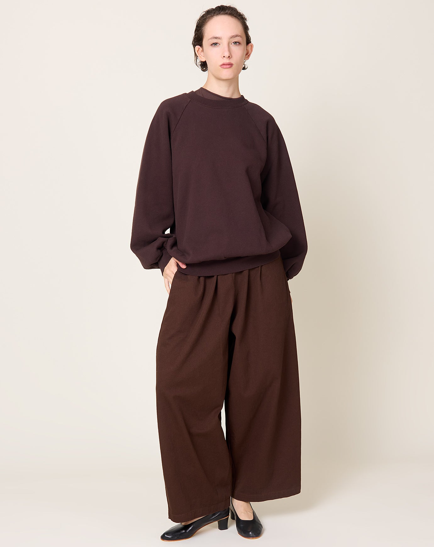 Black Crane Raglan Sweatshirt in Dark Cacao