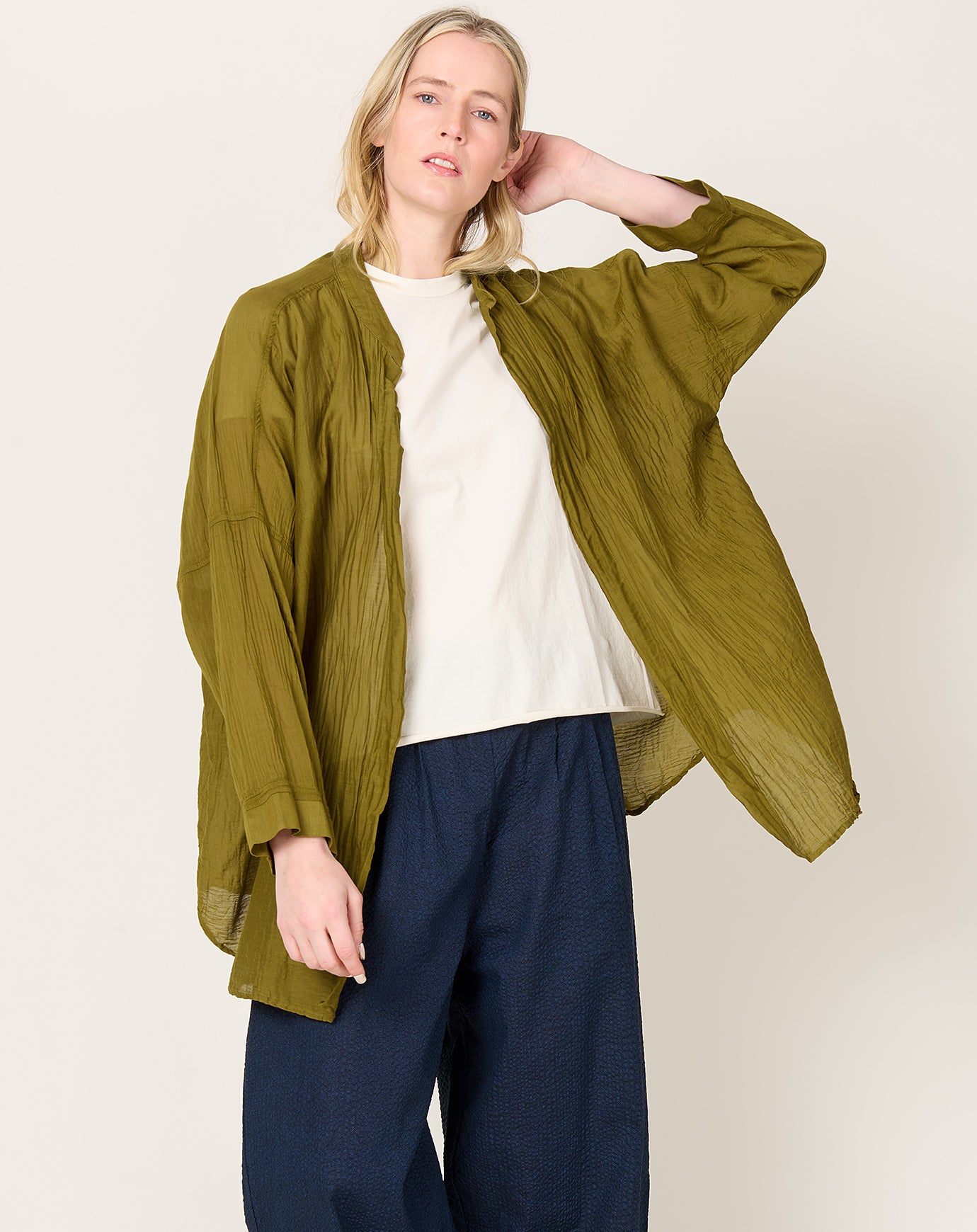 Black Crane Square Shirt in Dark Olive