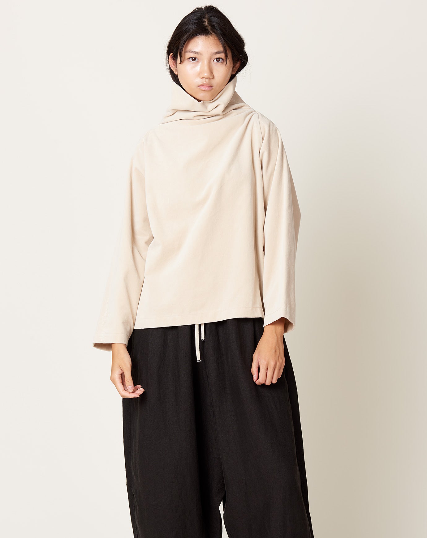Black Crane Tube Top in Ivory Velveteen