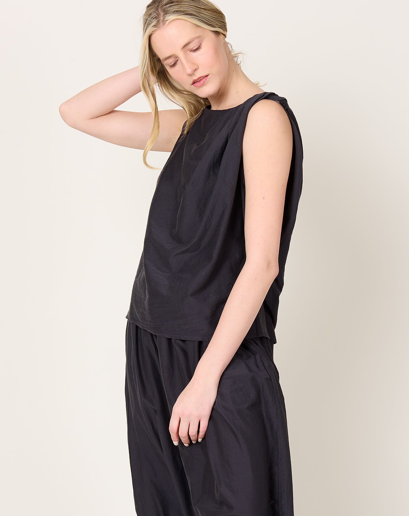 Black Crane Twisted Tank Top in Faded Black