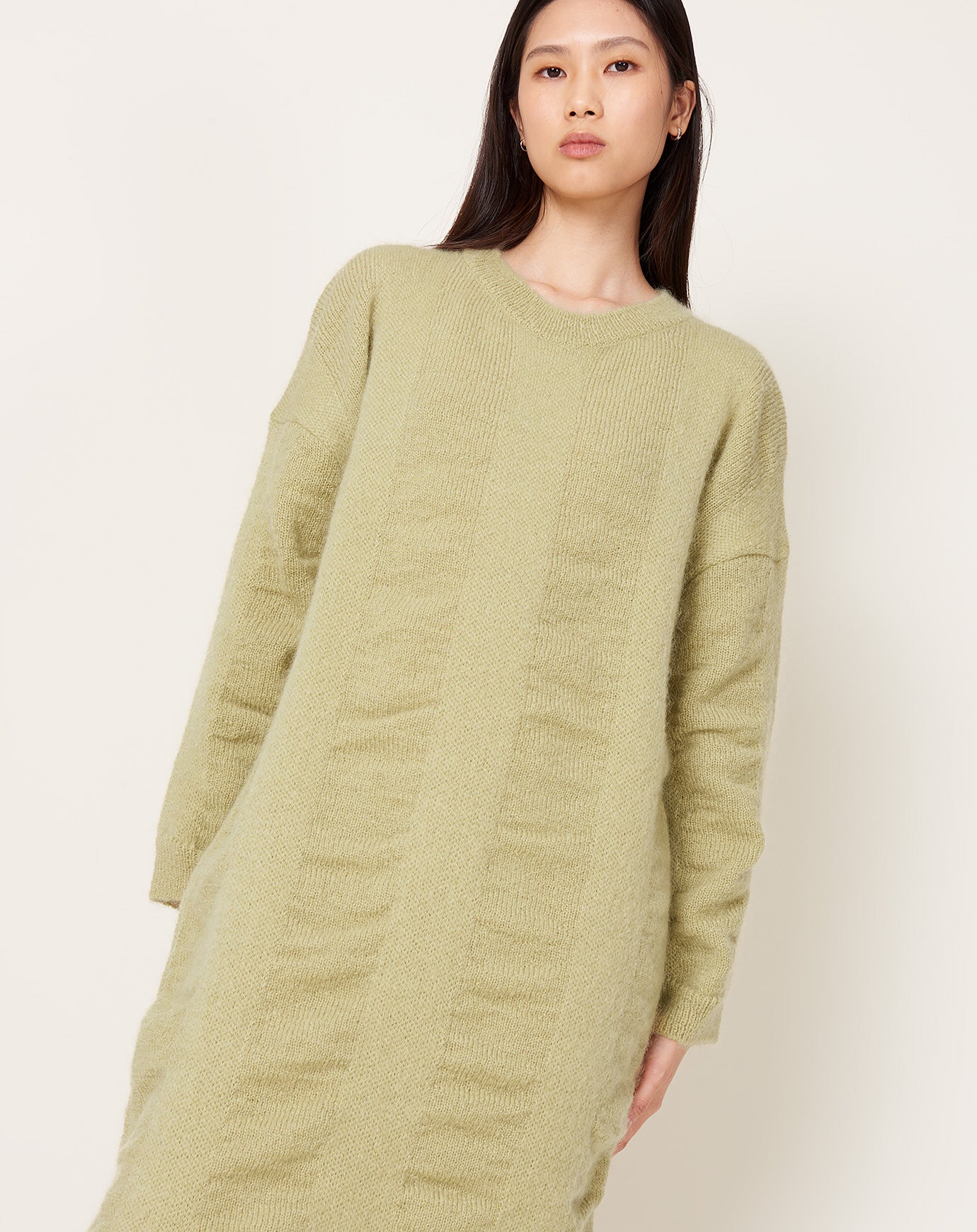 Black Crane Waterfall Knit Dress in Lime