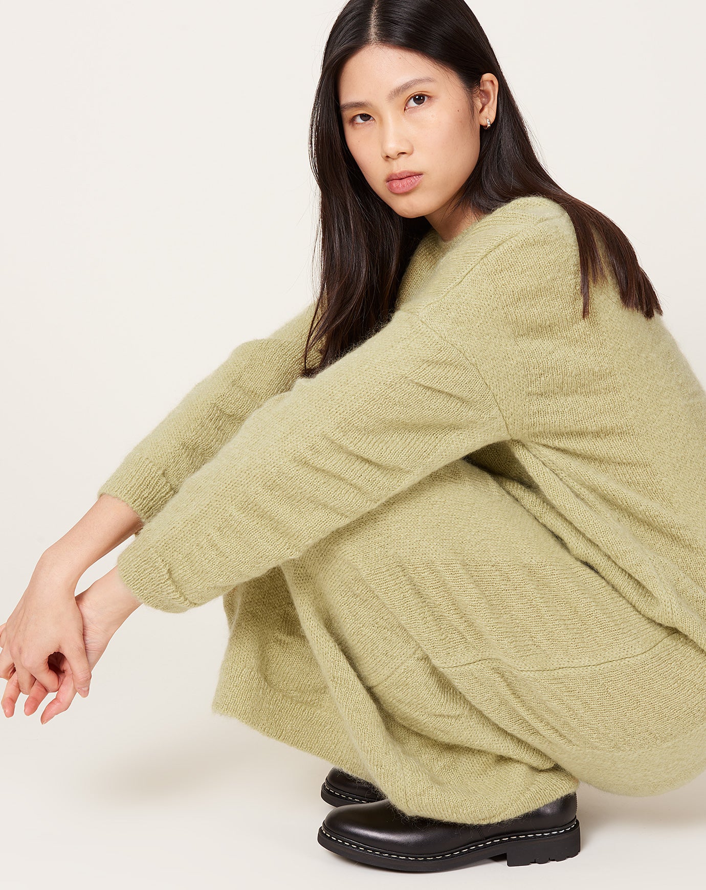 Black Crane Waterfall Knit Dress in Lime