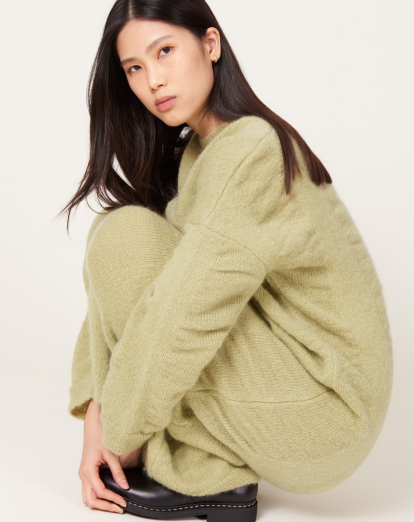 Black Crane Waterfall Knit Dress in Lime