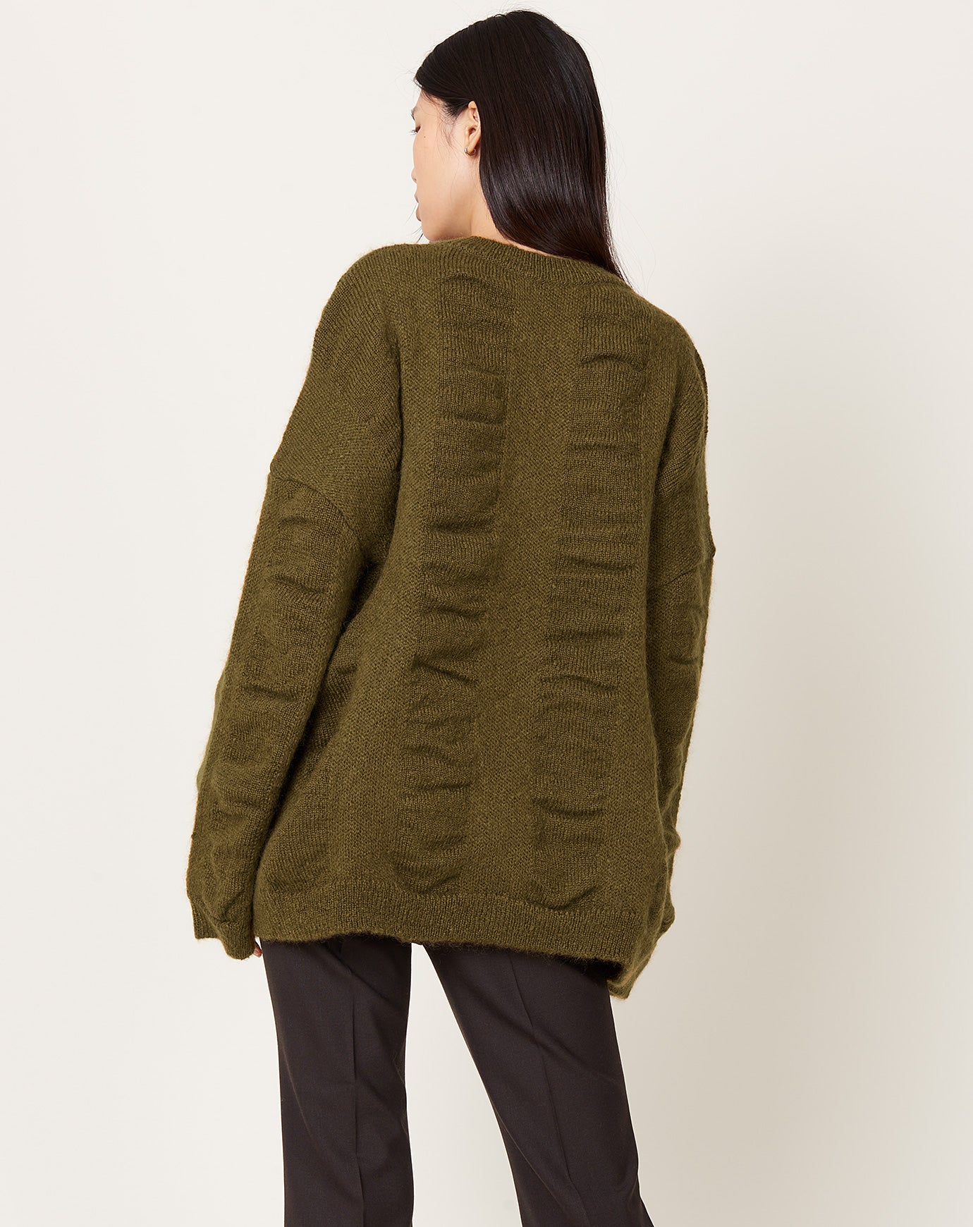 Black Crane Waterfall Sweater in Dark Olive