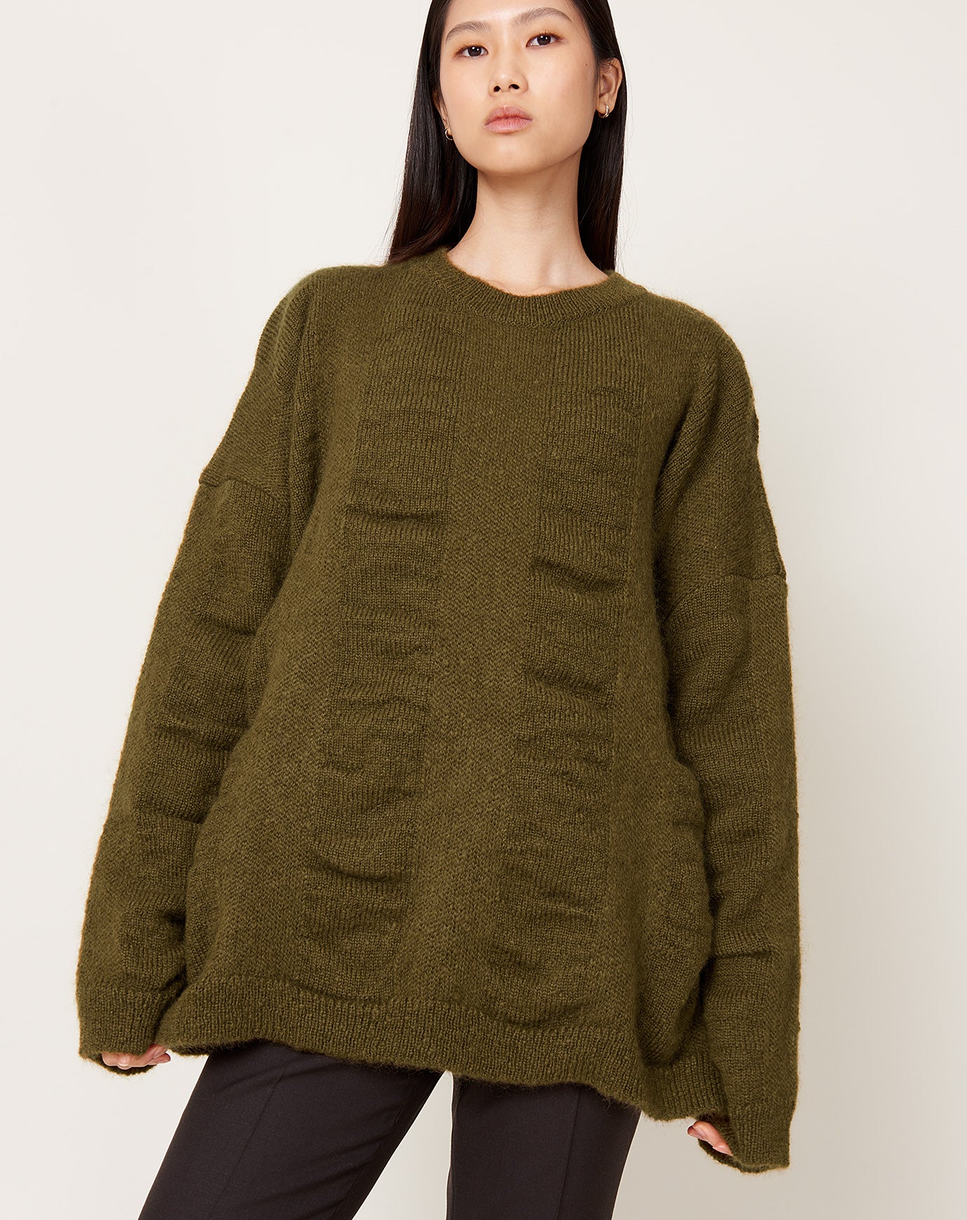 Black Crane Waterfall Sweater in Dark Olive