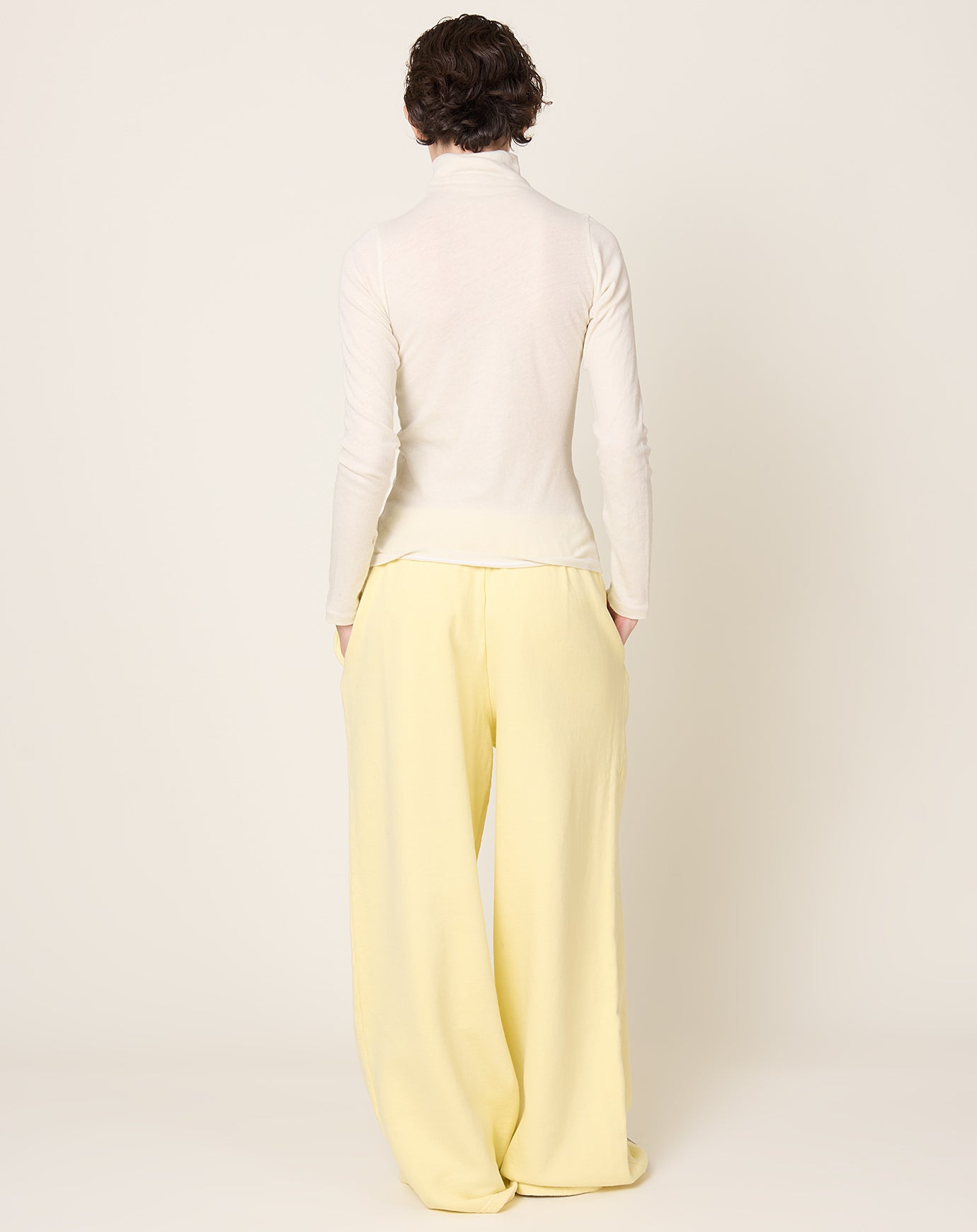 Black Crane Wide Long Sweatpants in Custard