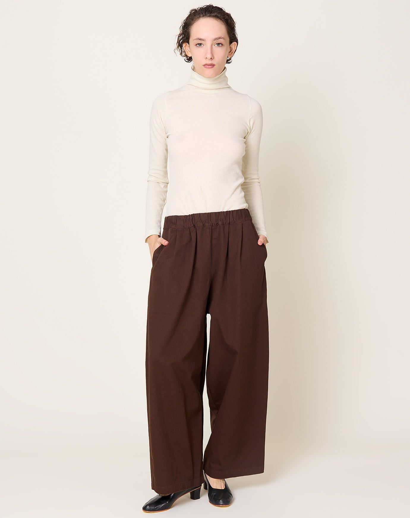 Black Crane Wide Pants in Dark Cacao