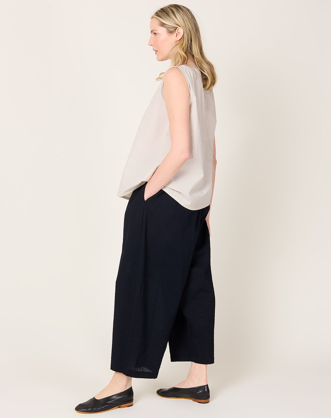 Black Crane Wide Pants in Midnight