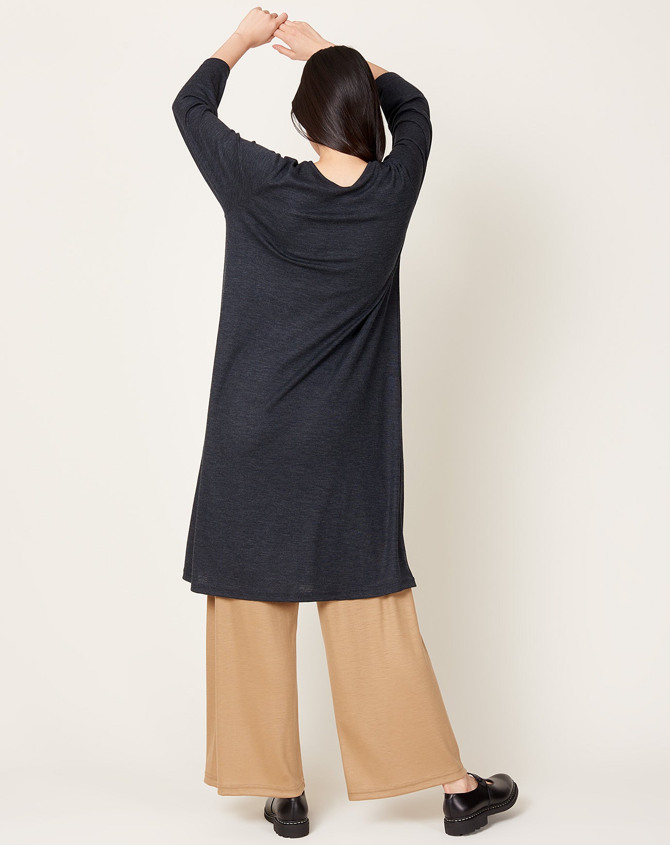 Black Crane Wool Basic Crew Dress in Dark Grey