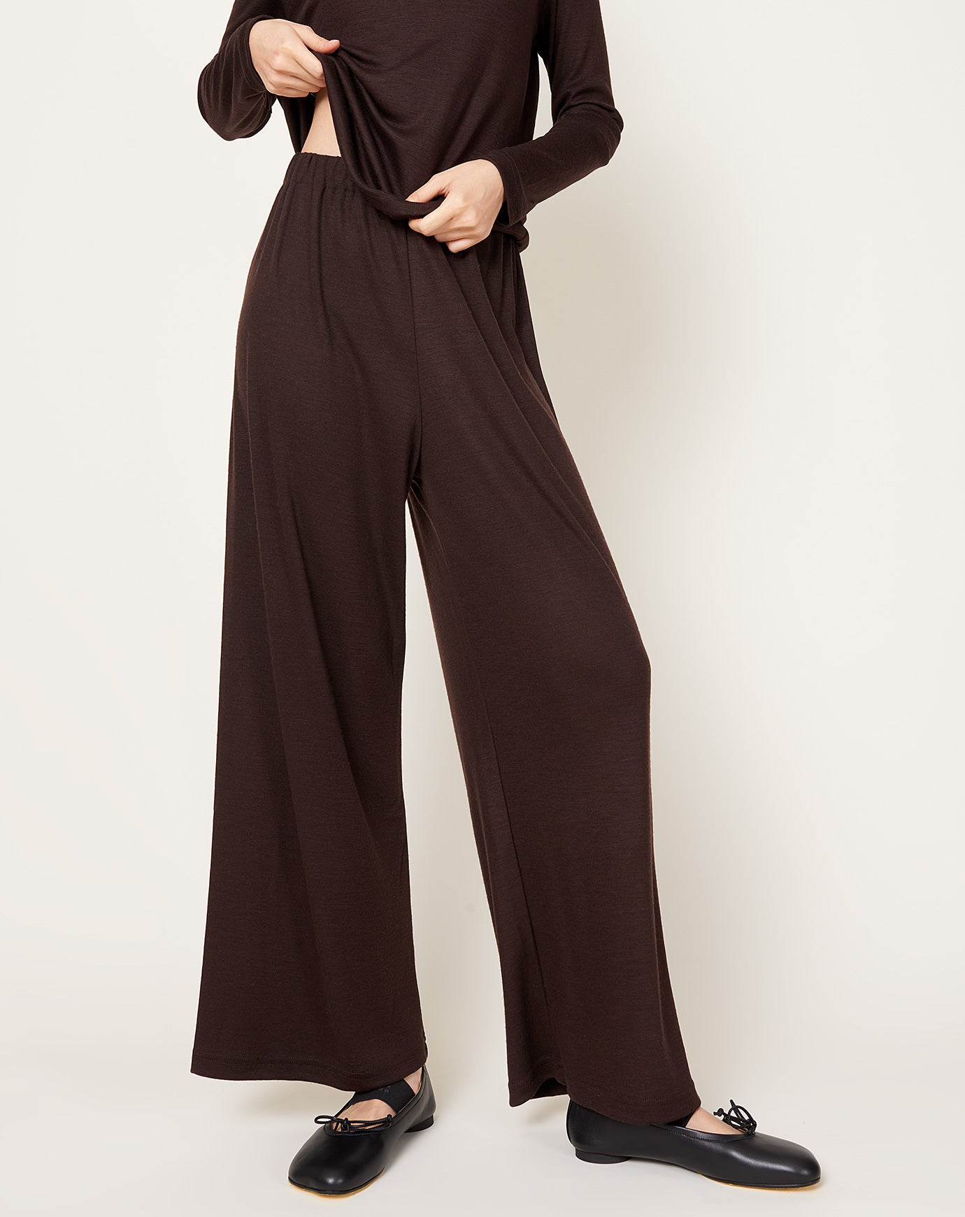 Black Crane Wool Straight Pants in Cacao