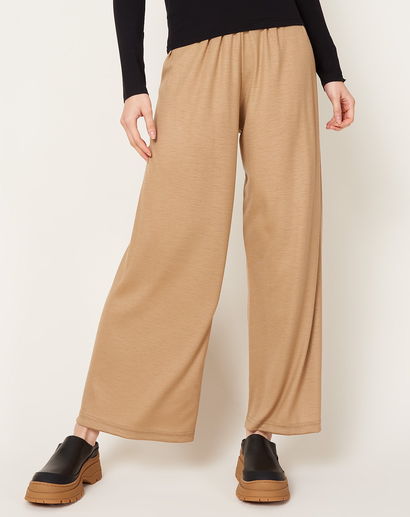 Black Crane Wool Straight Pants in Camel