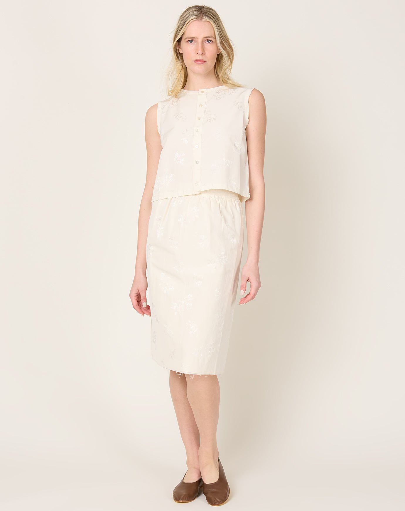 Grandma Skirt in Off White Flower Jacquard | Camiel Fortgens Grandma Skirt in Off White Flower Jacquard | Camiel Fortgens
