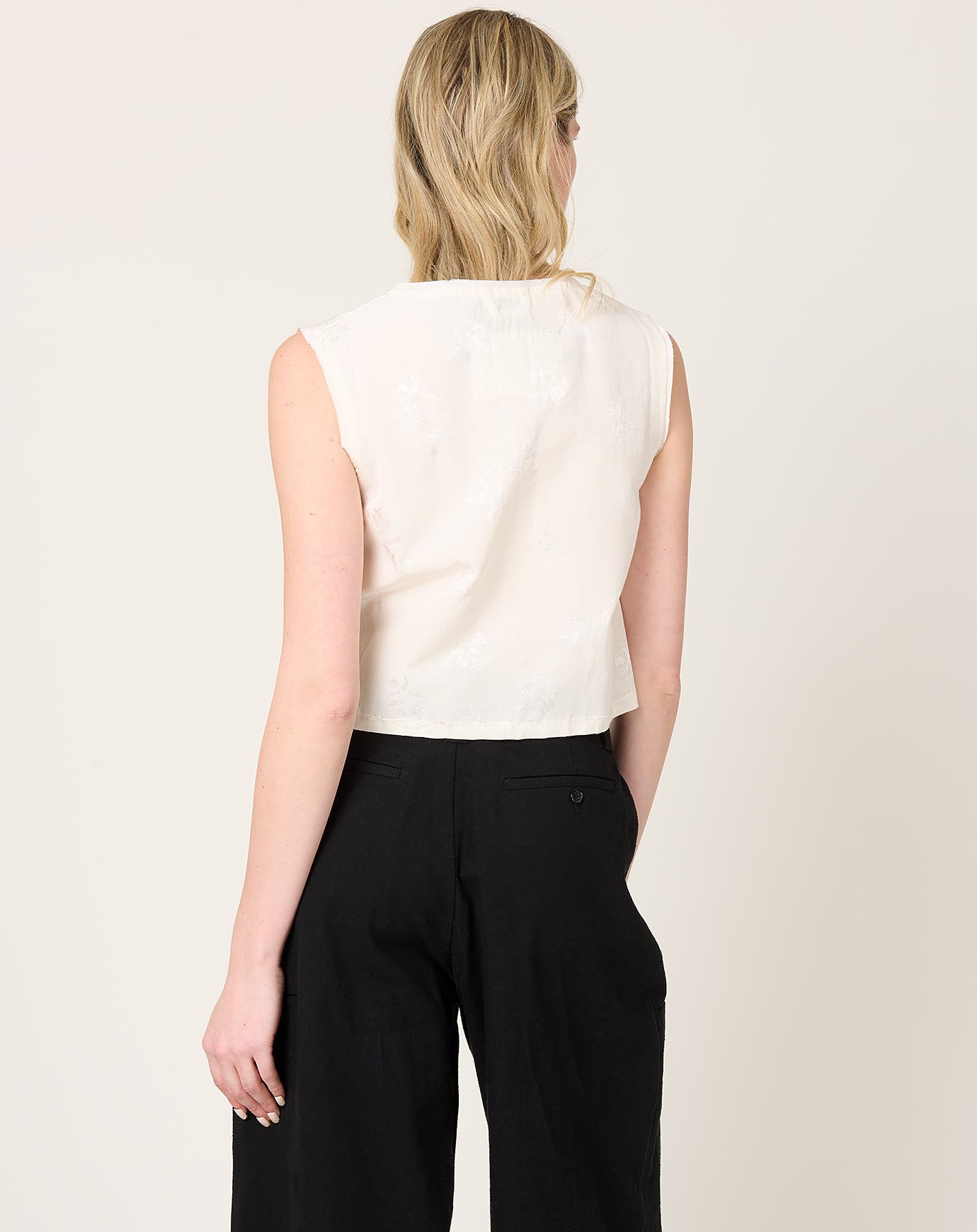 Camiel Fortgens Square Top in Off White Flower Jacquard