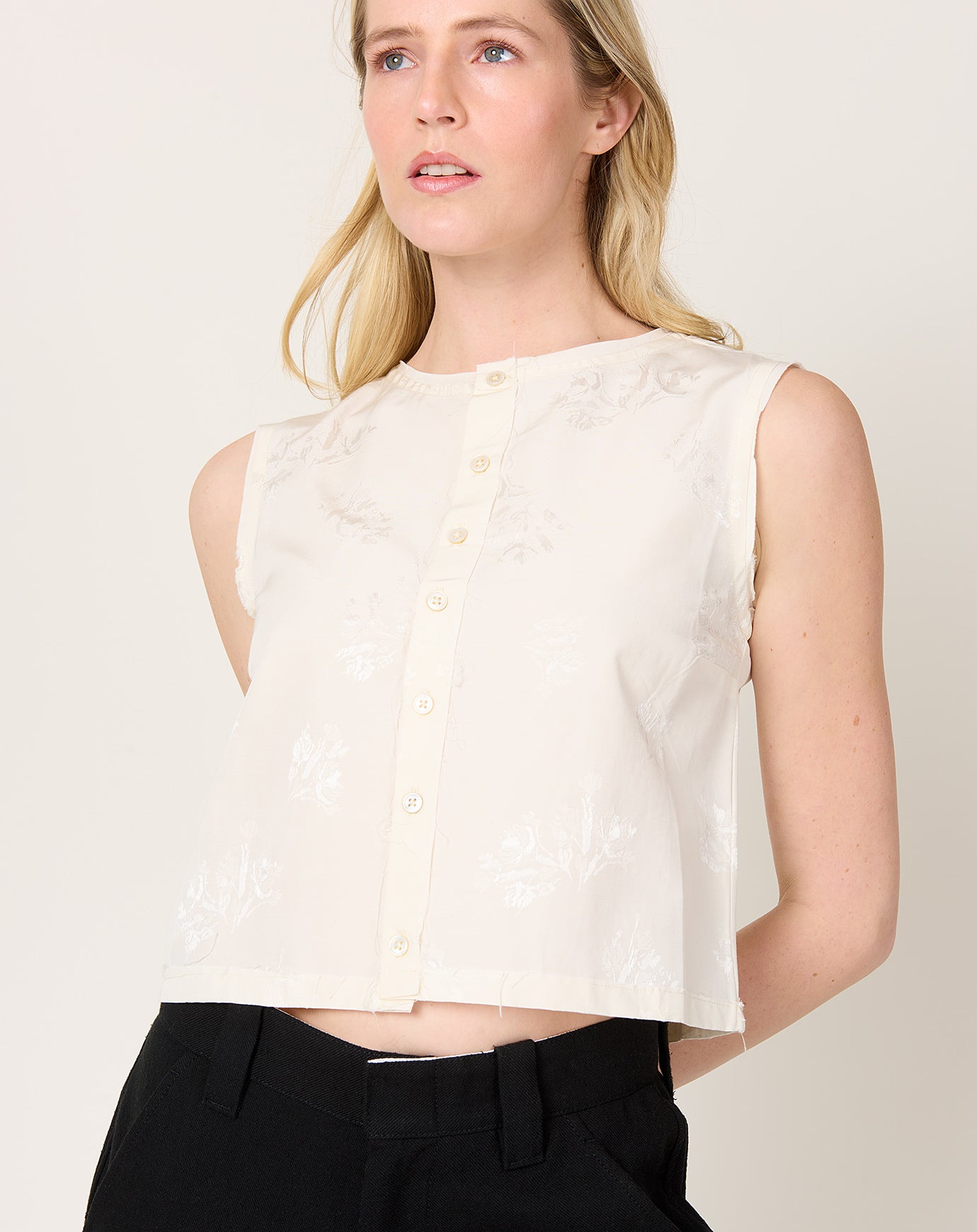 Camiel Fortgens Square Top in Off White Flower Jacquard