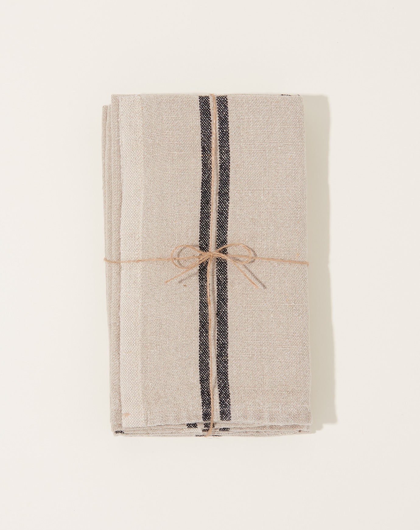 Caravan Vintage Linen Stripe Napkins in Natural and Black, Set of 4