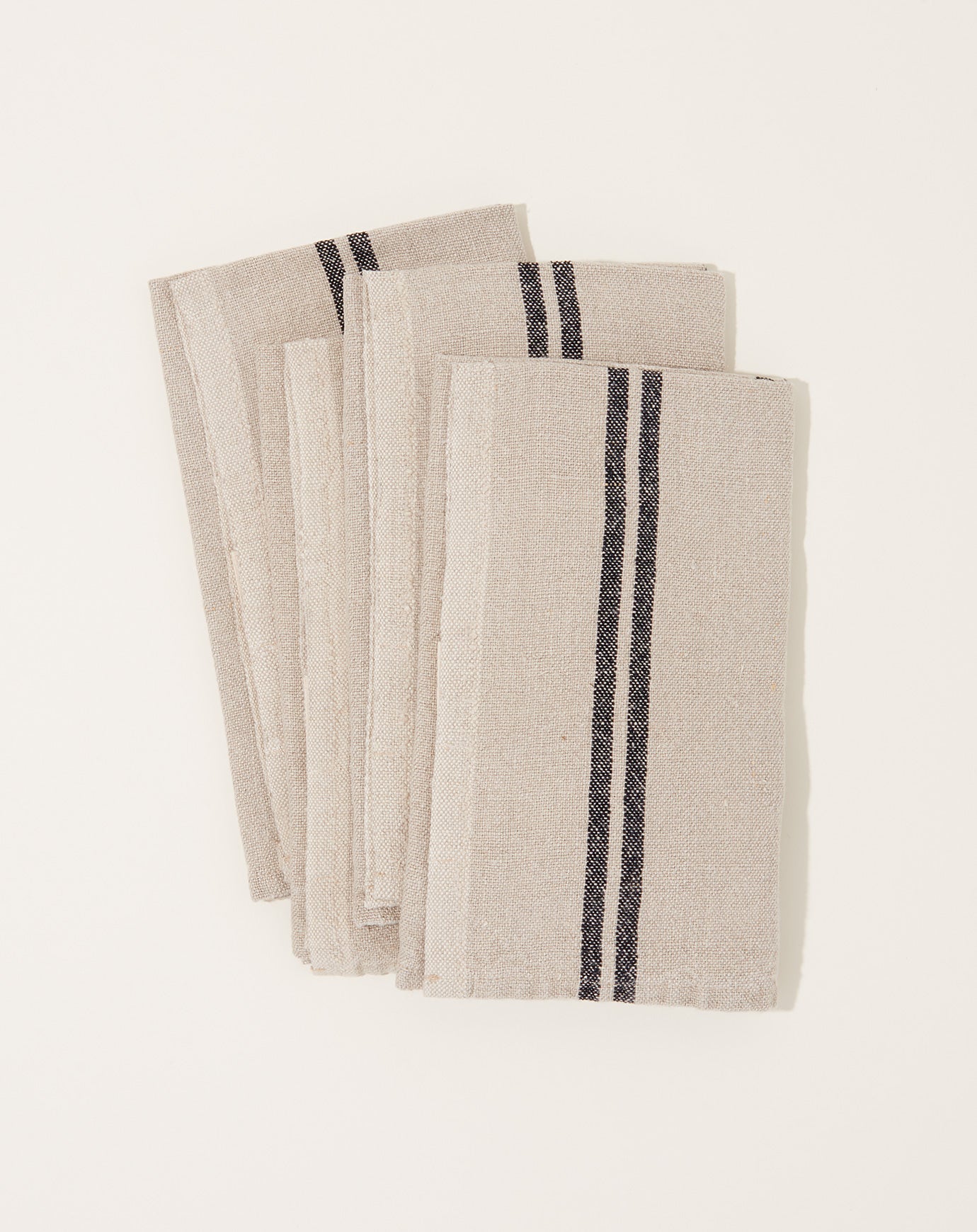 Caravan Vintage Linen Stripe Napkins in Natural and Black, Set of 4