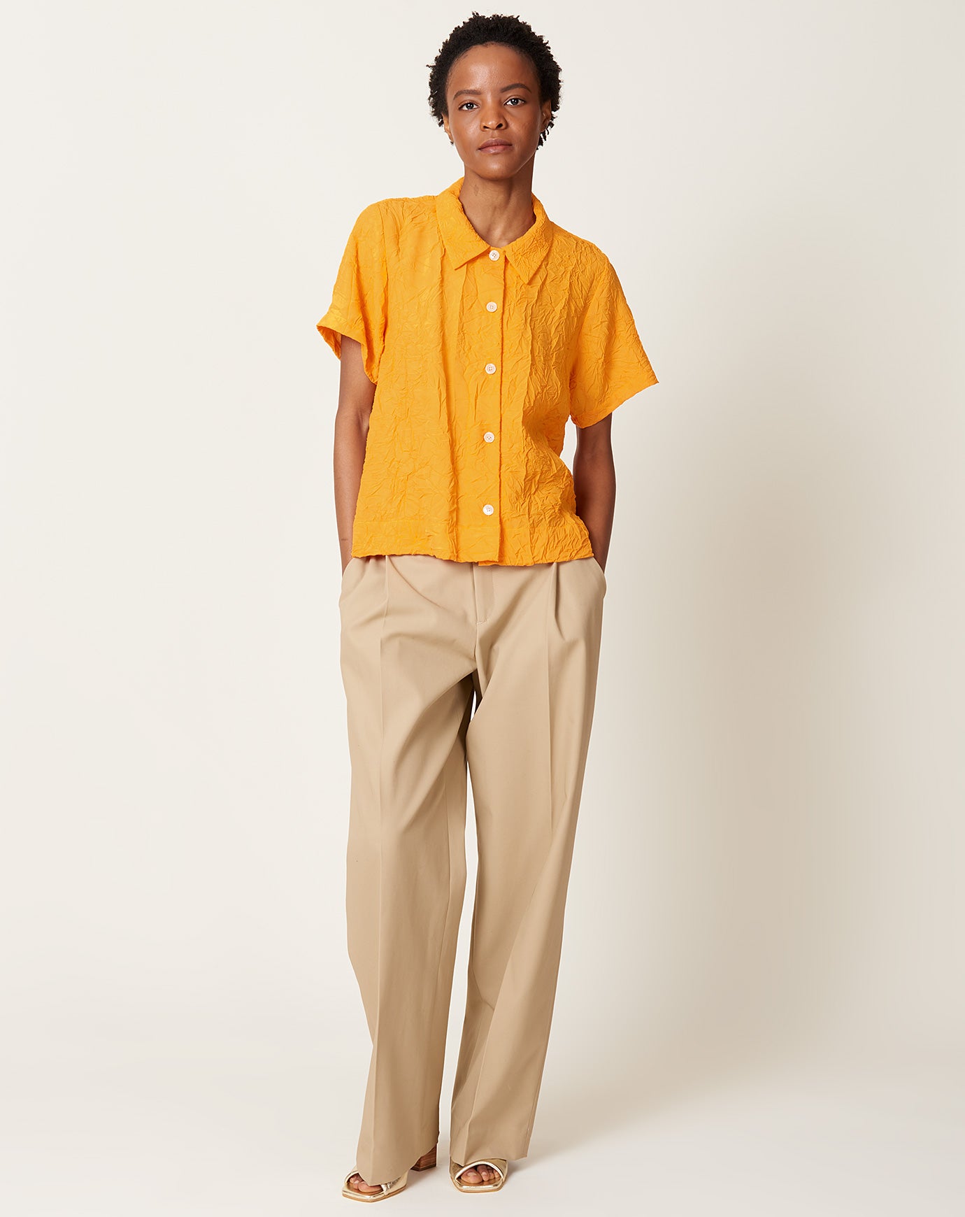 Caron Callahan Johanson Shirt in Tangerine Crinkle