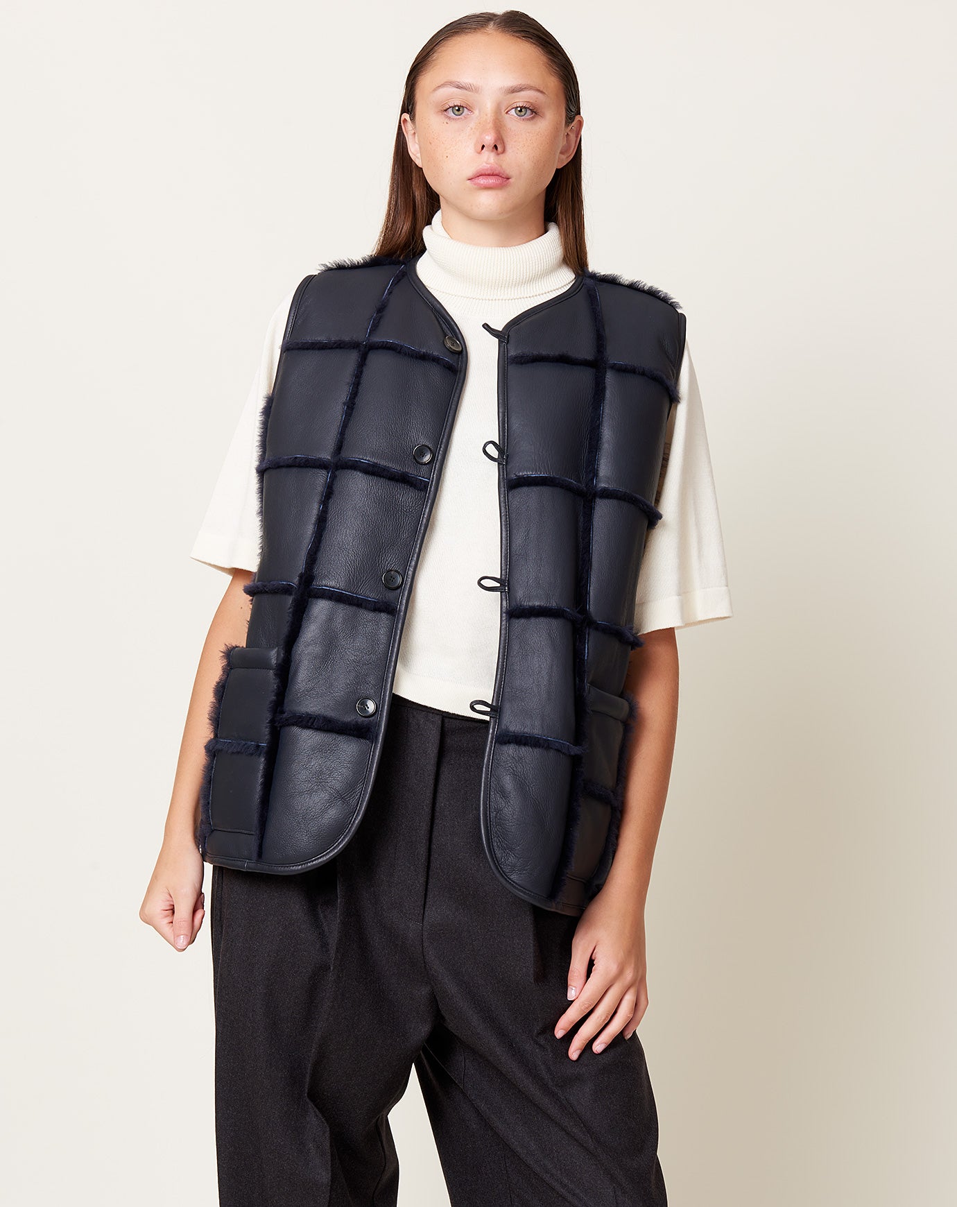 Cawley Checked River Vest in Navy