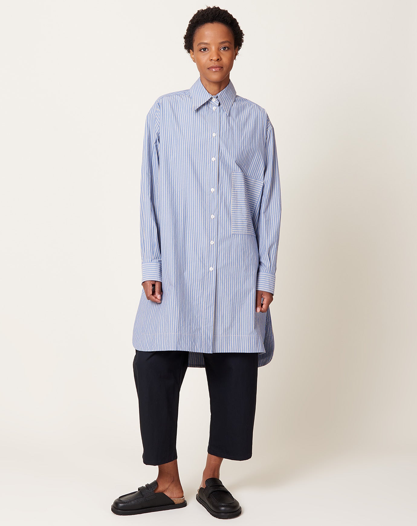 Cawley Japanese Stripe Shirting Big Shirt in Blue & Natural