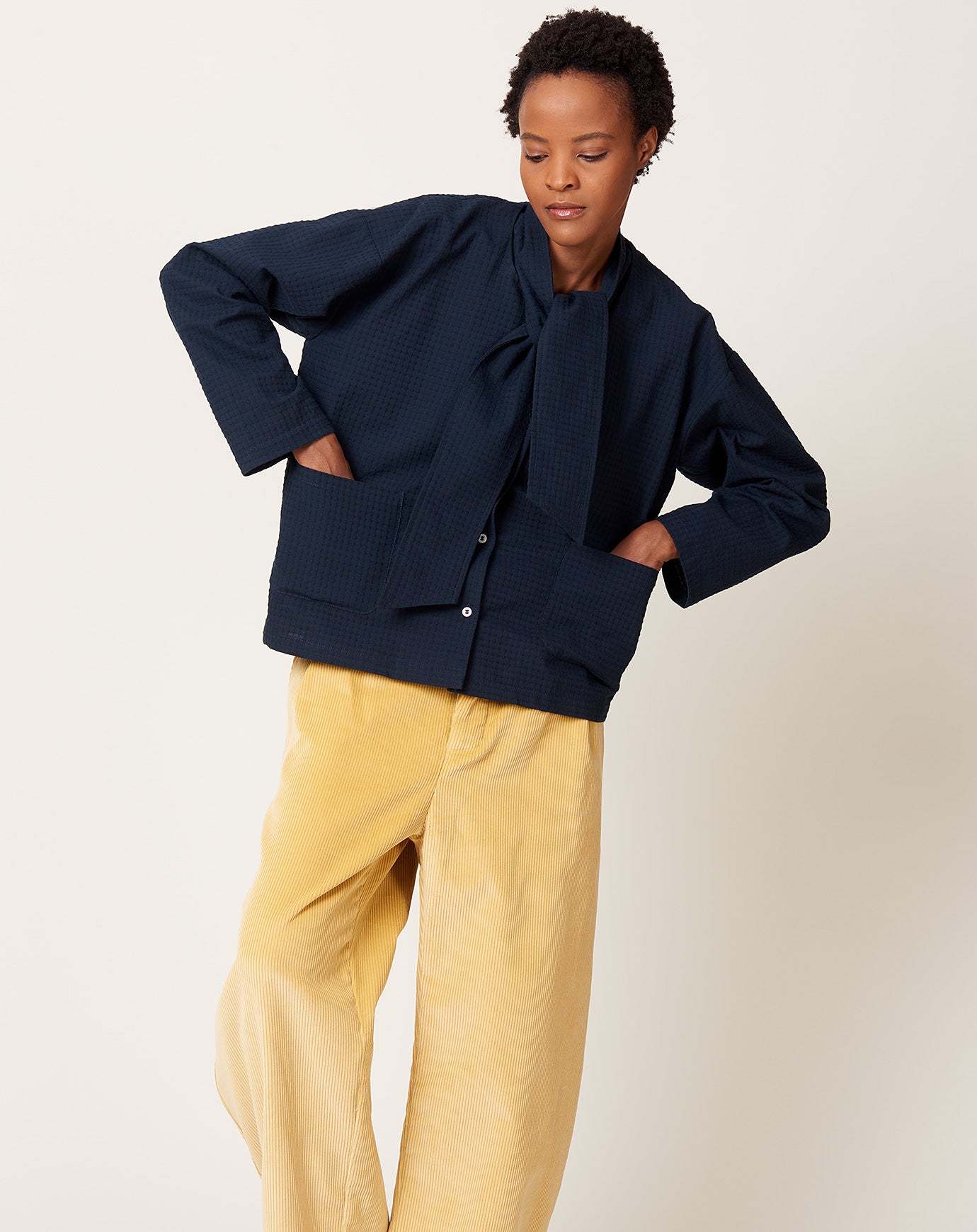 Cawley Japanese Waffle Dorothy Shirt in Dark Navy