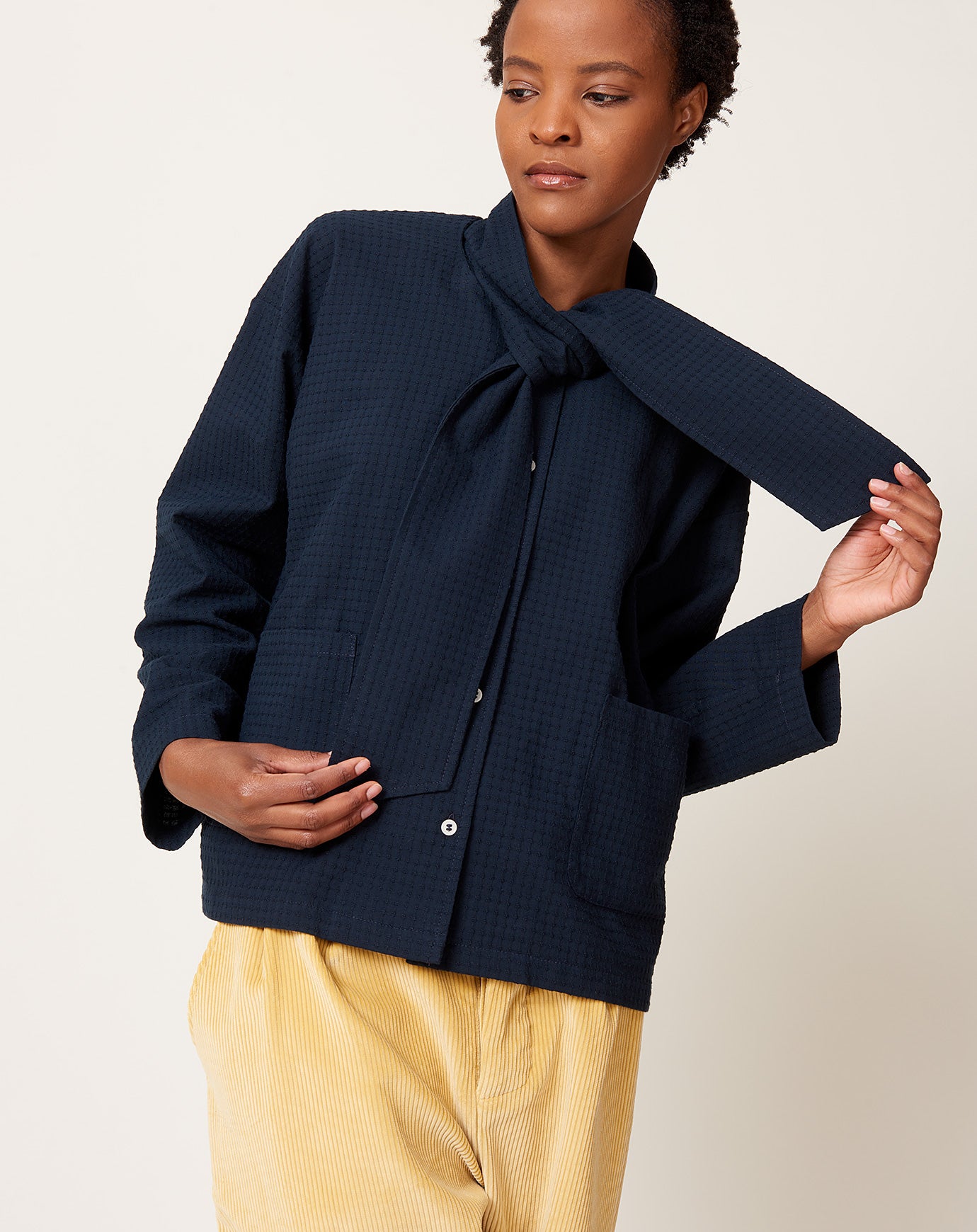 Cawley Japanese Waffle Dorothy Shirt in Dark Navy