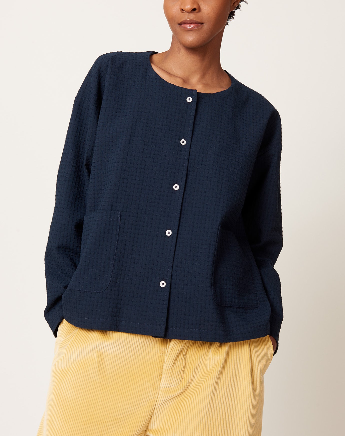 Cawley Japanese Waffle Dorothy Shirt in Dark Navy