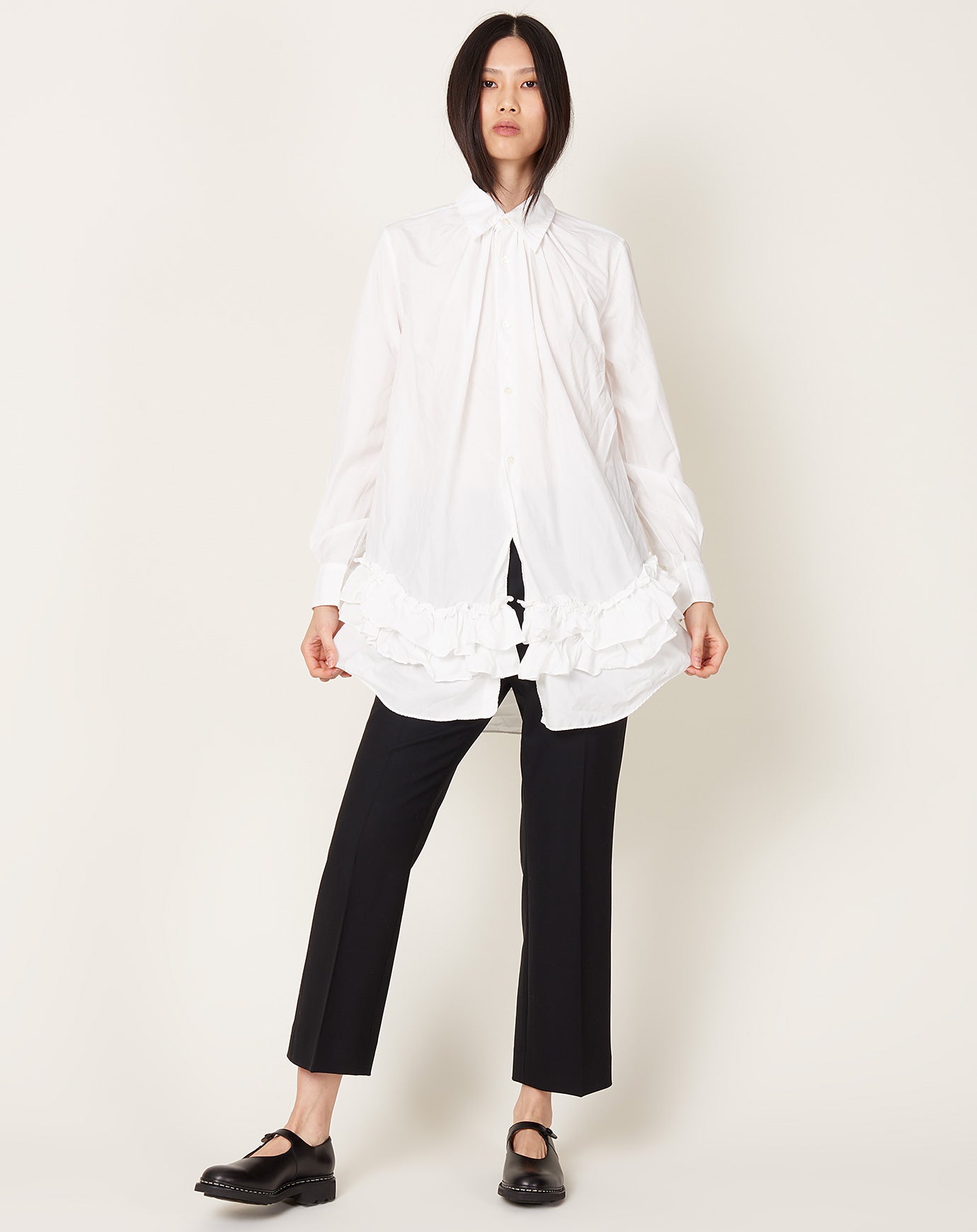 Comme des Garçons Comme des Garçons Ruffle Bottom Shirt in White