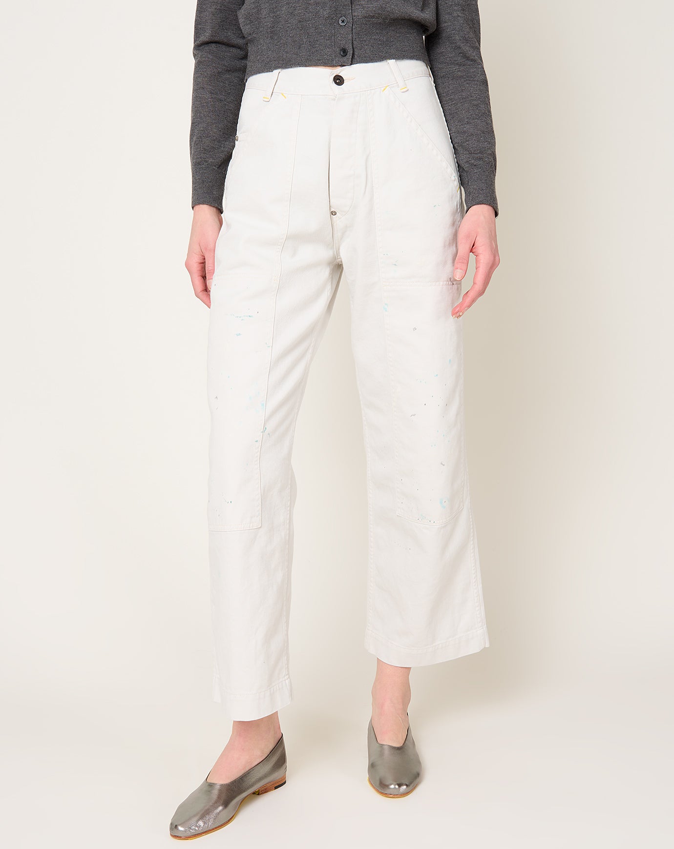Chimala Double Knee Painter Pant in Ivory Splatter