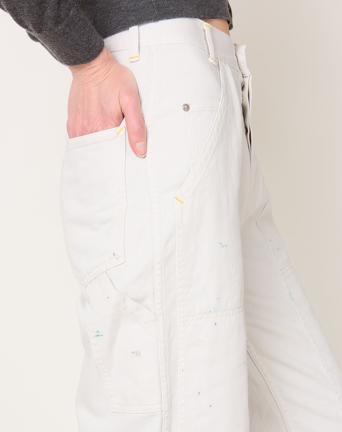 Chimala Double Knee Painter Pant in Ivory Splatter