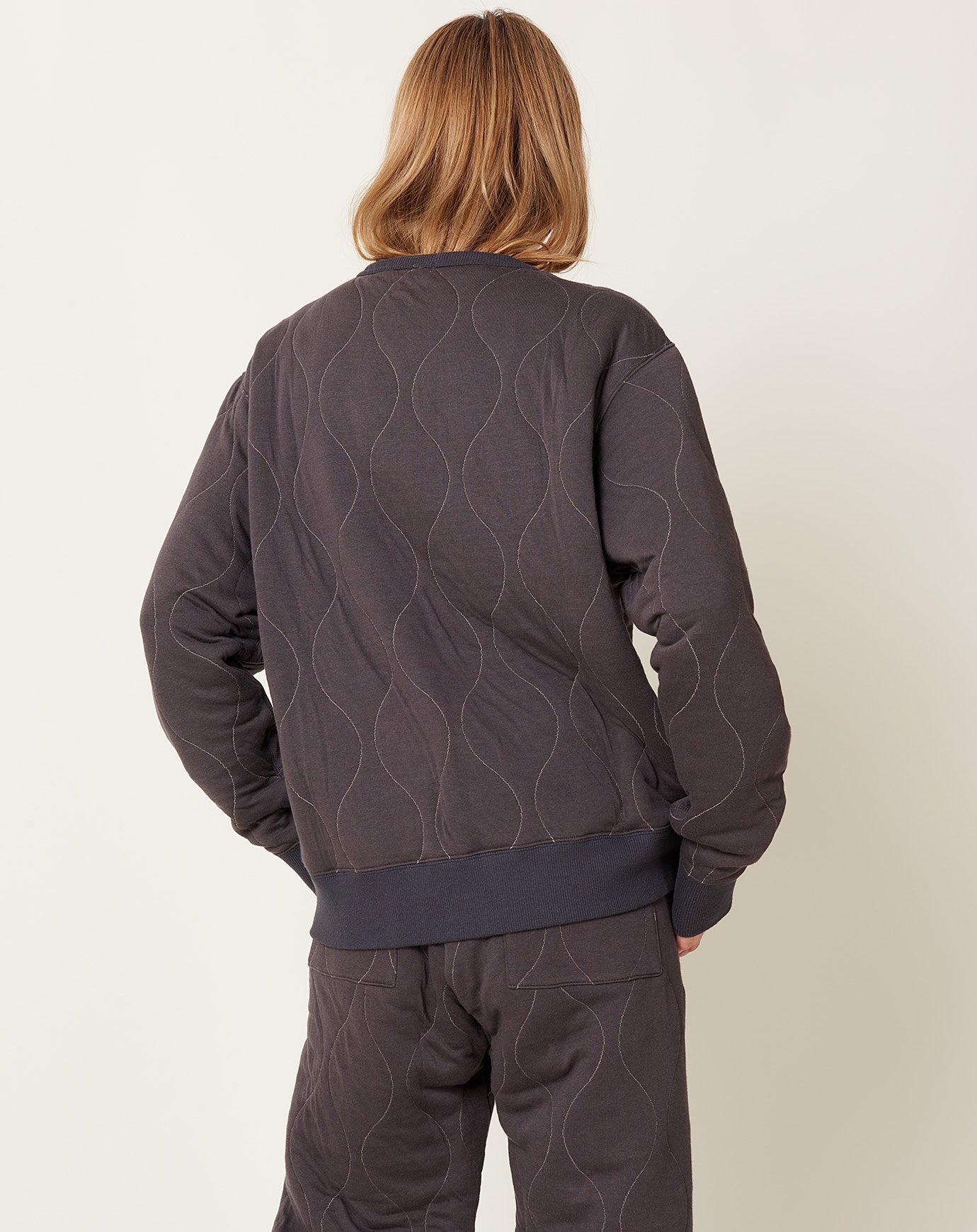 Quilted Military Crew Top in Charcoal | Chimala | Covet +