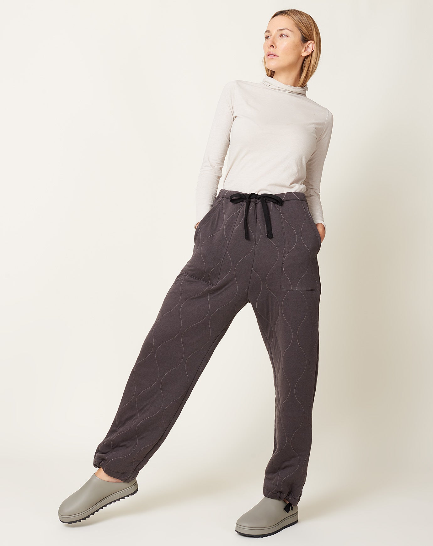 Quilted Military Drawstring Pants in Charcoal | Chimala | Covet +