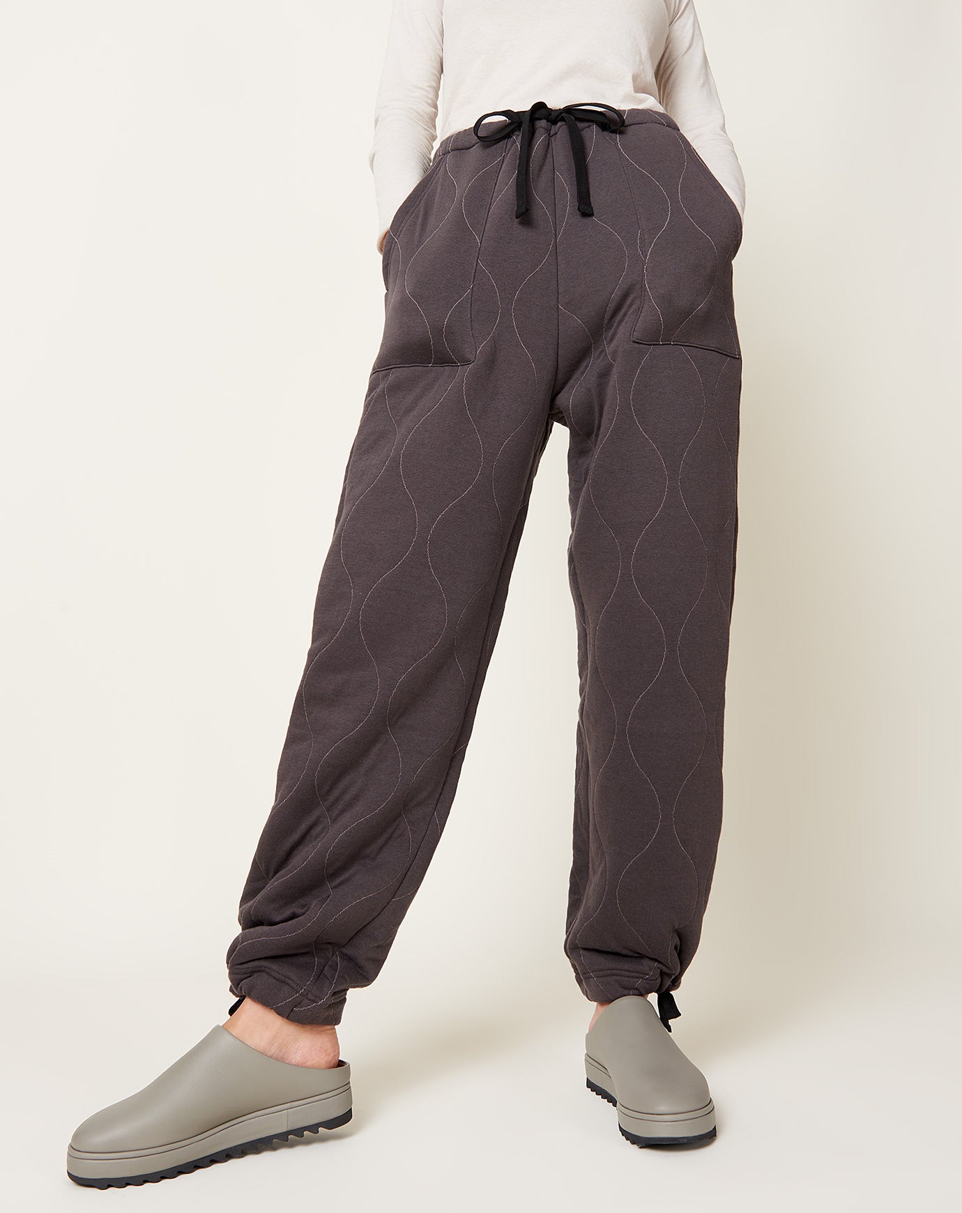 Quilted Military Drawstring Pants in Charcoal