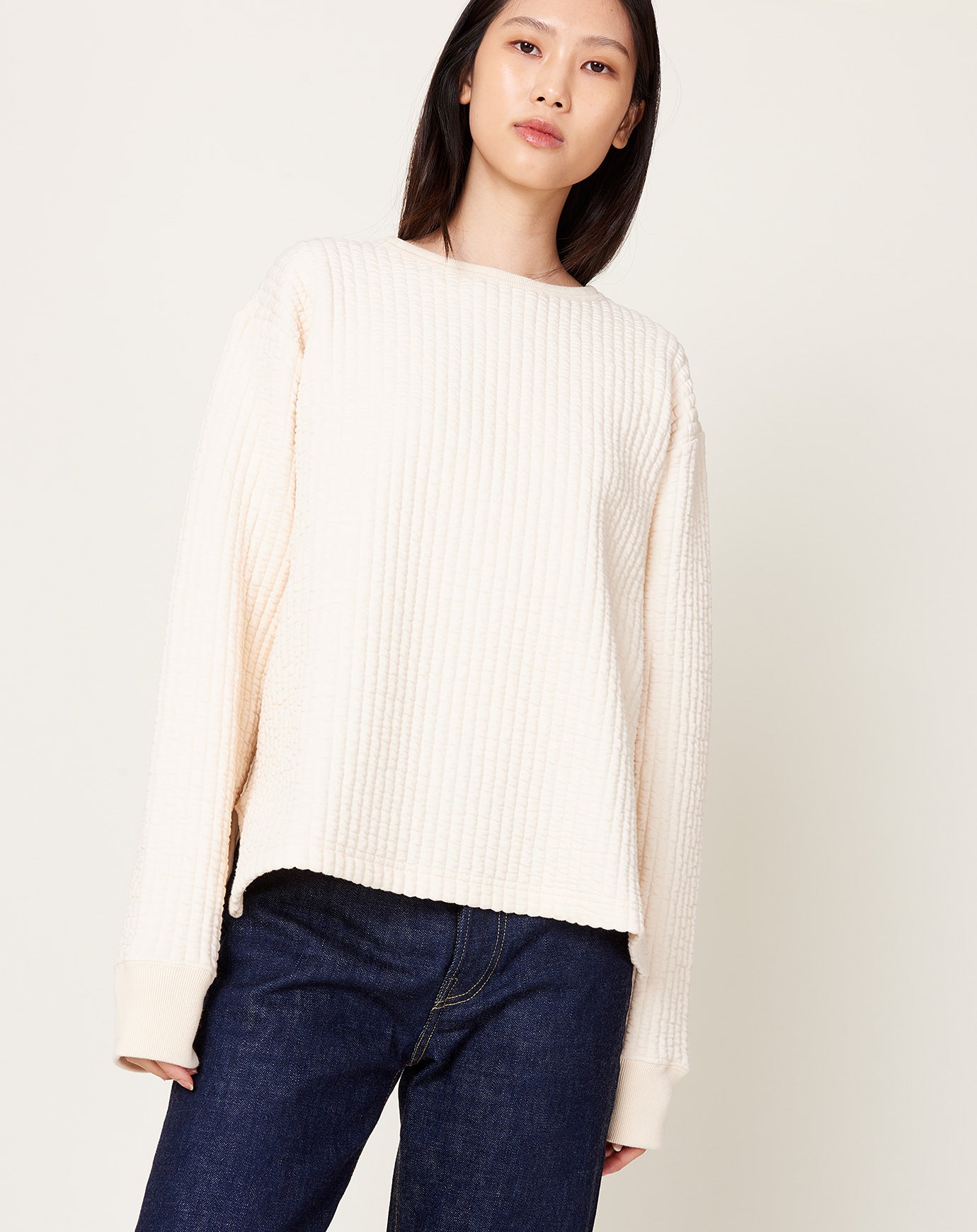 Chimala Blistered Quilted Crew Neck in Ivory