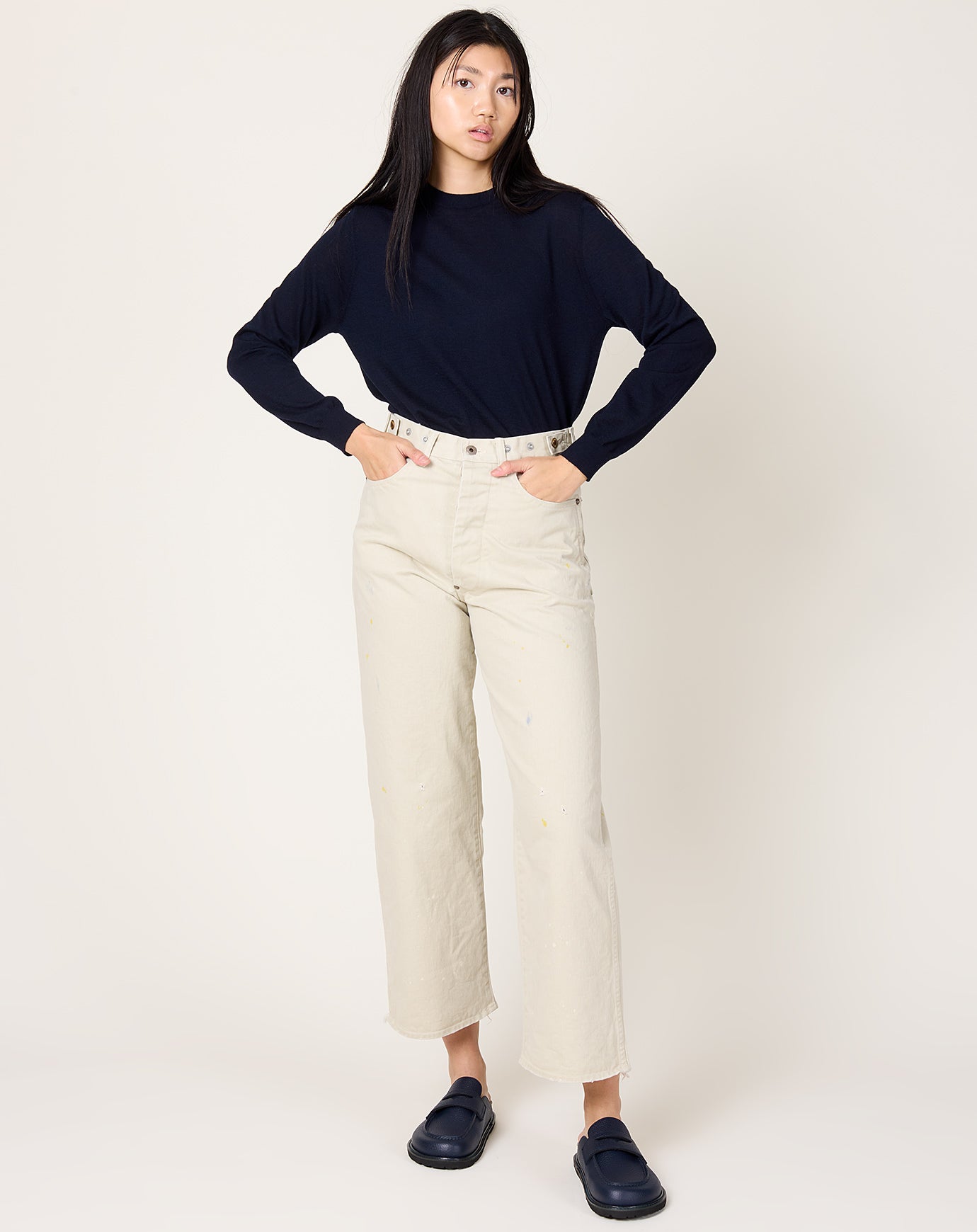 Chimala Adjustable Waist Denim Pants in Ivory