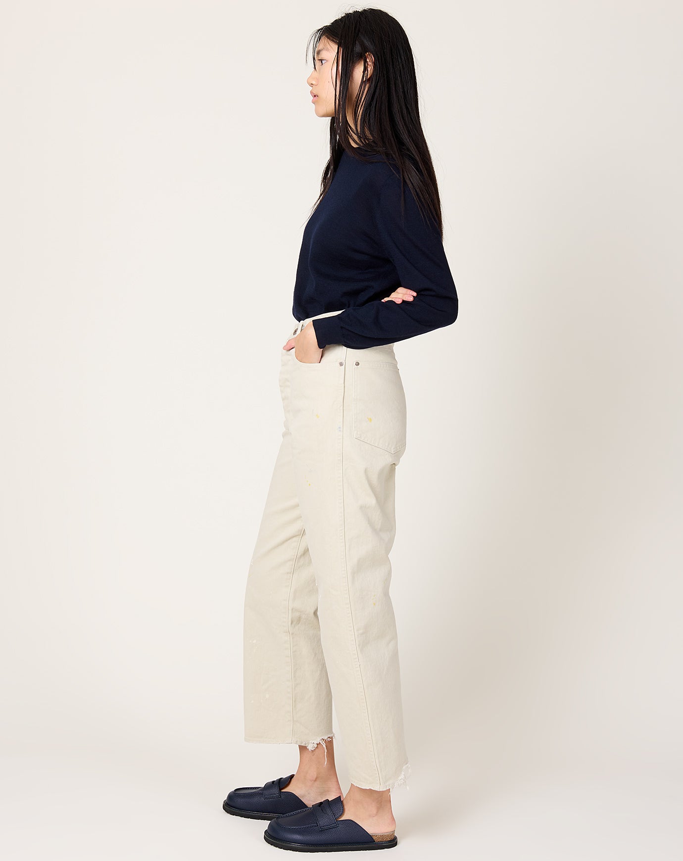 Chimala Adjustable Waist Denim Pants in Ivory
