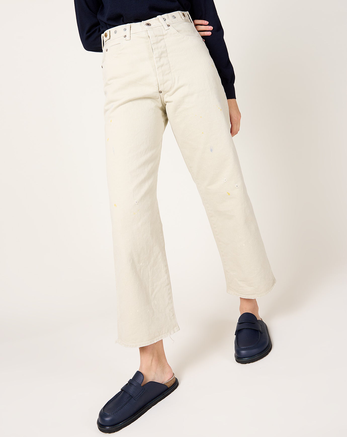 Chimala Adjustable Waist Denim Pants in Ivory
