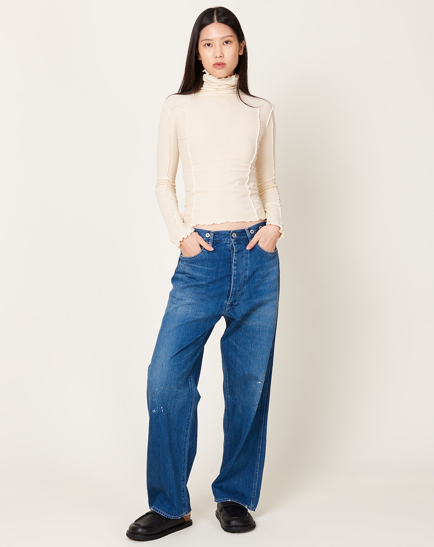 Chimala Wide Waist Adjustable Denim Pants in Medium Wash